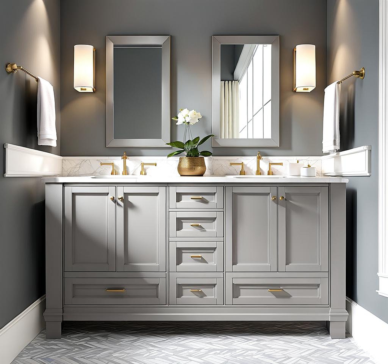 bathrooms with gray vanity