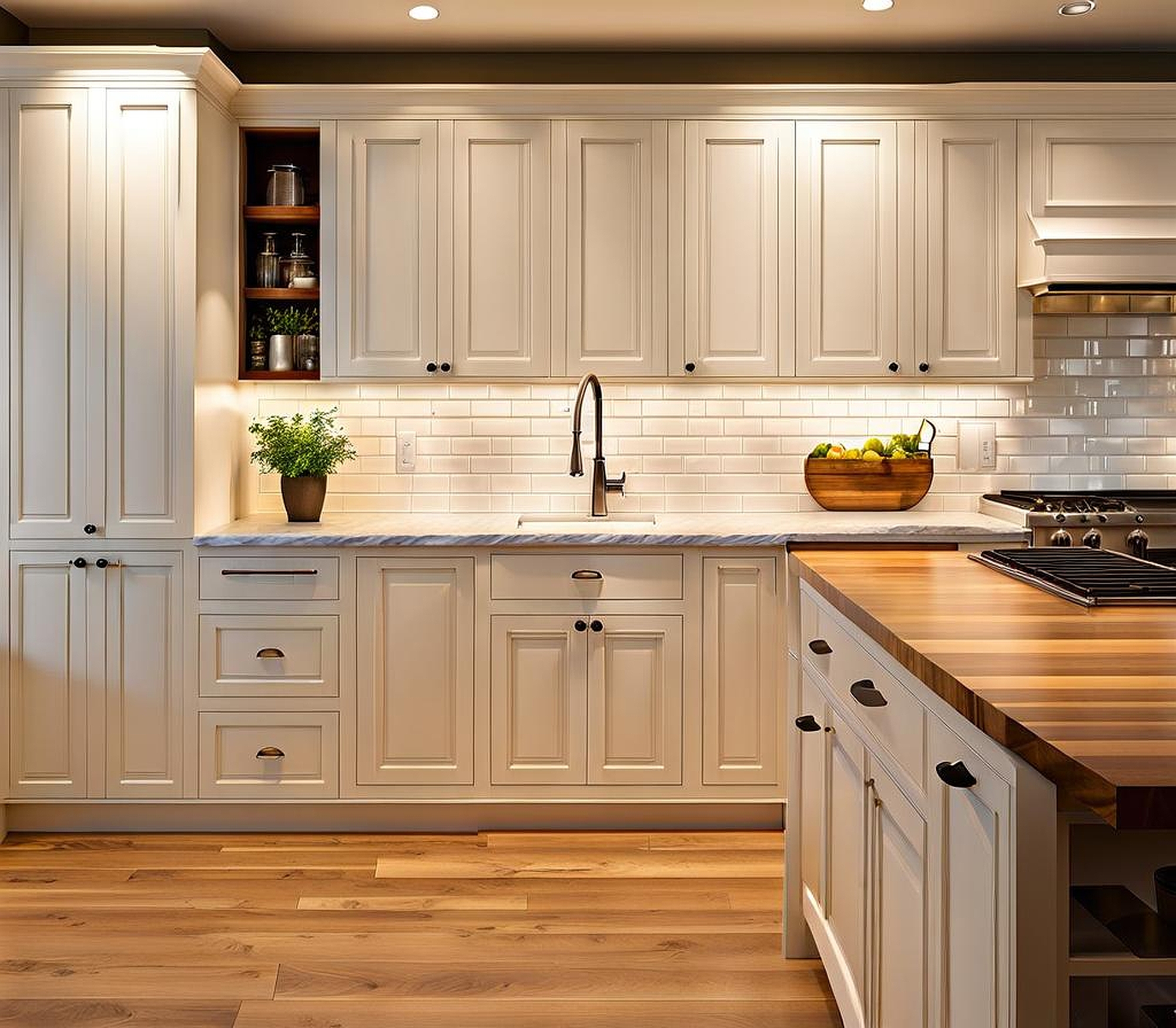 farmhouse kitchen backsplash with white cabinets