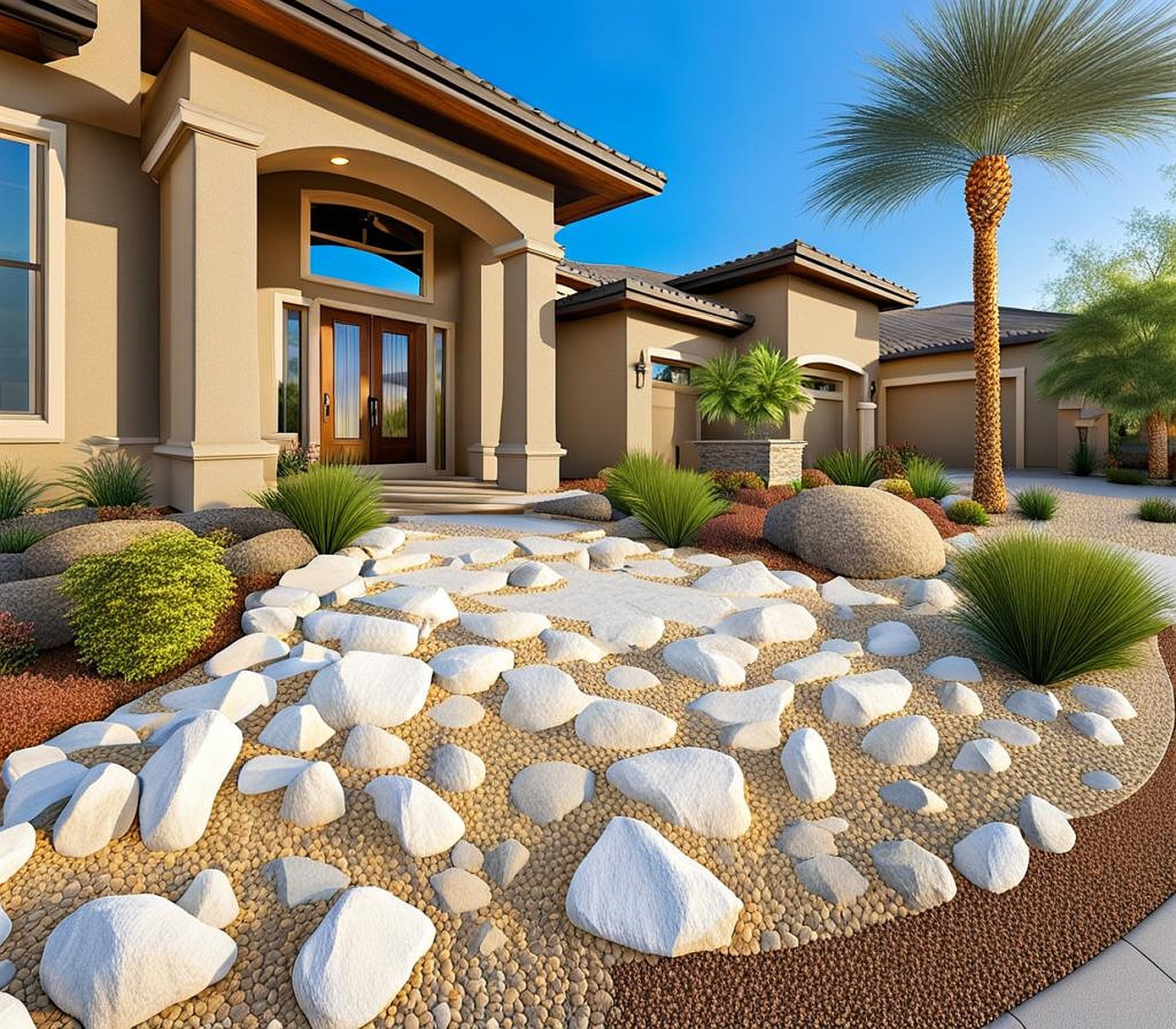 White Rocks Add Unrivalled Texture to Front Yard Landscaping