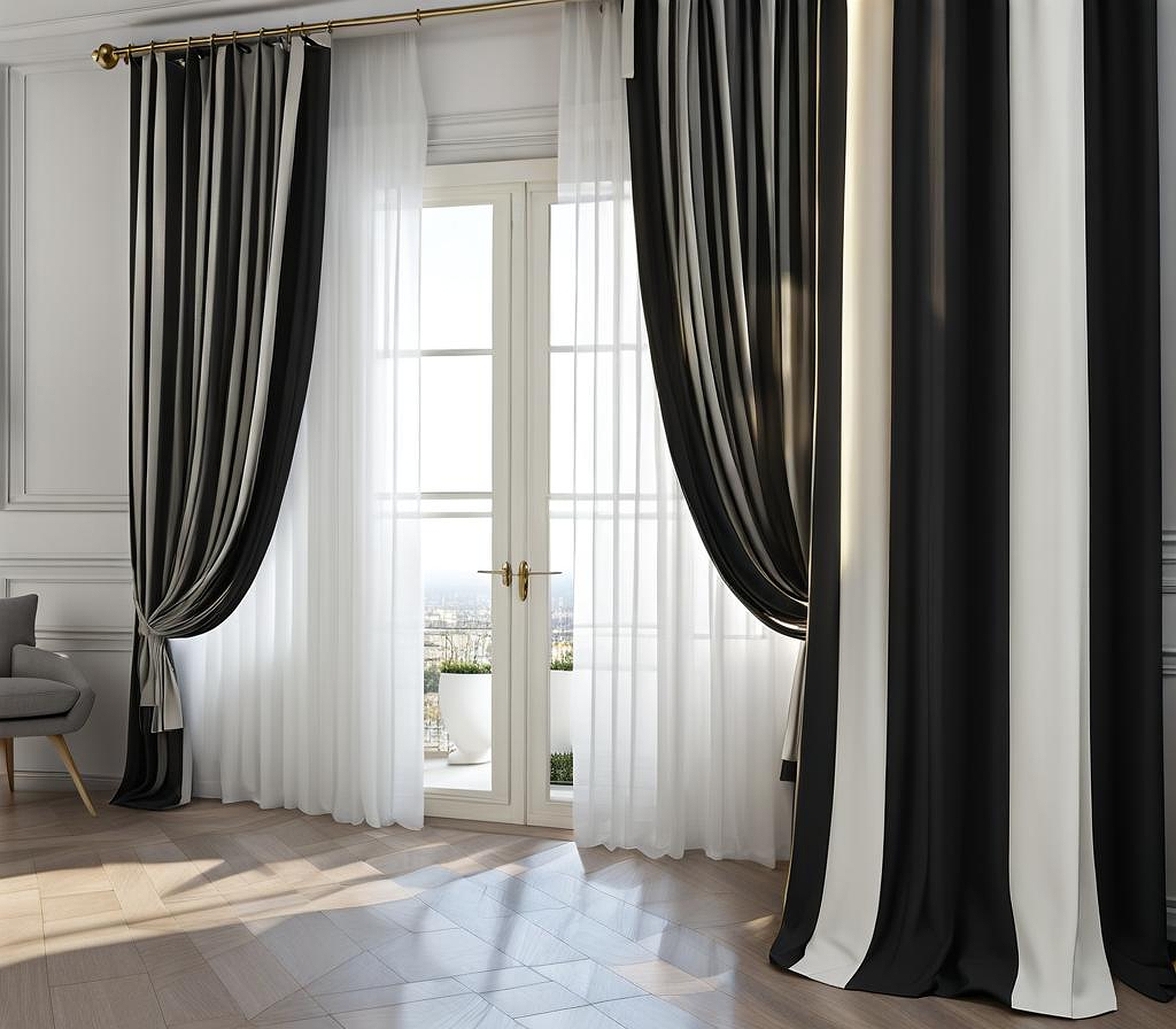 black and white checked curtains