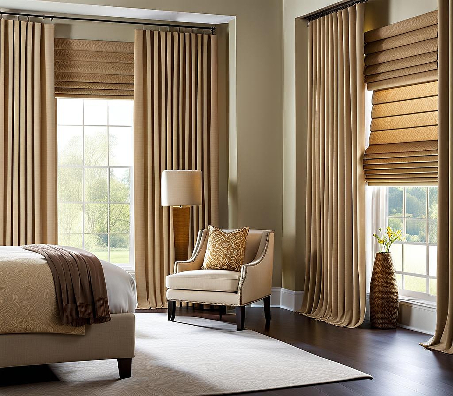 roman shades and curtains together