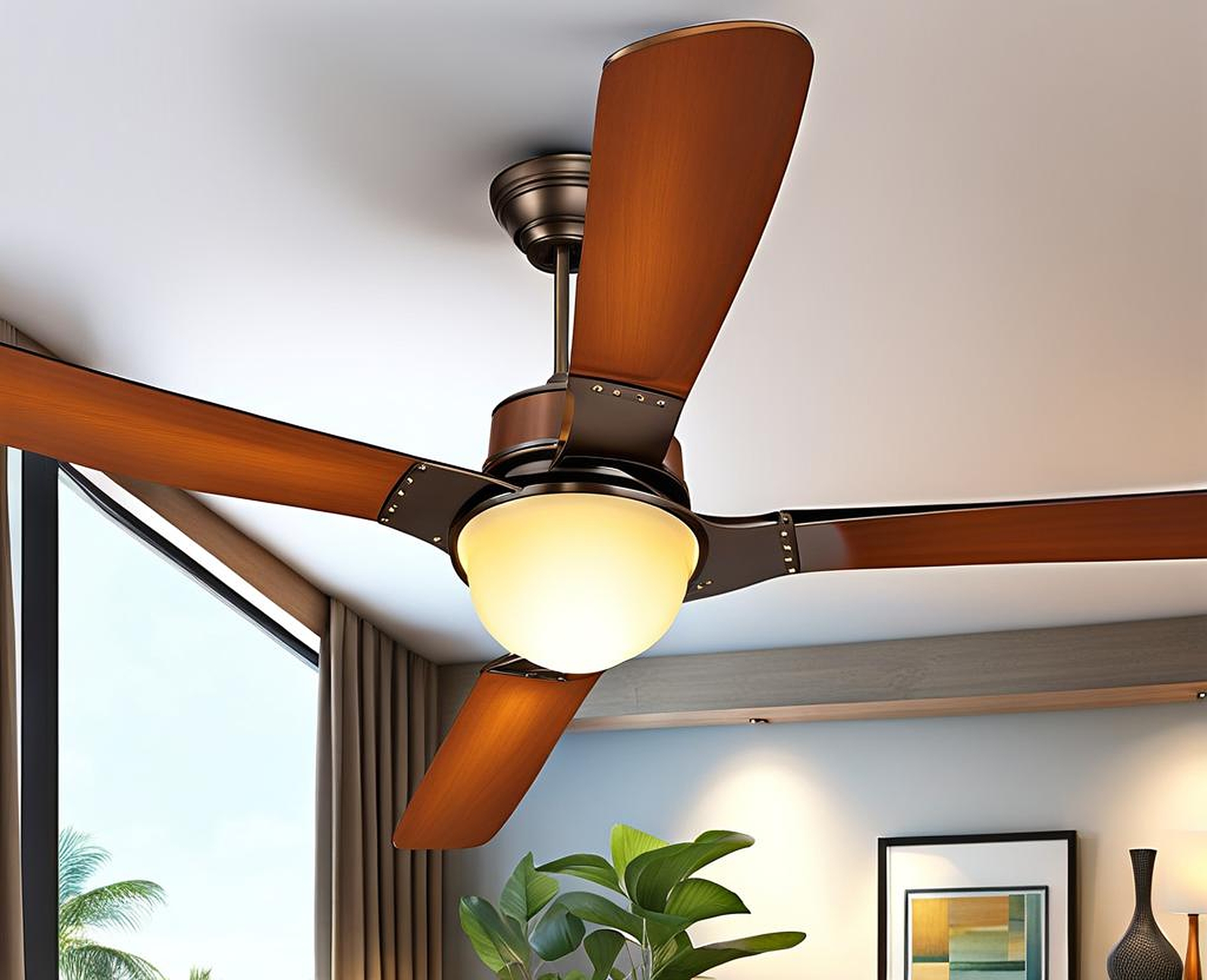 Mid Century Modern Ceiling Fan with Light and Glass Shades for a Unique 