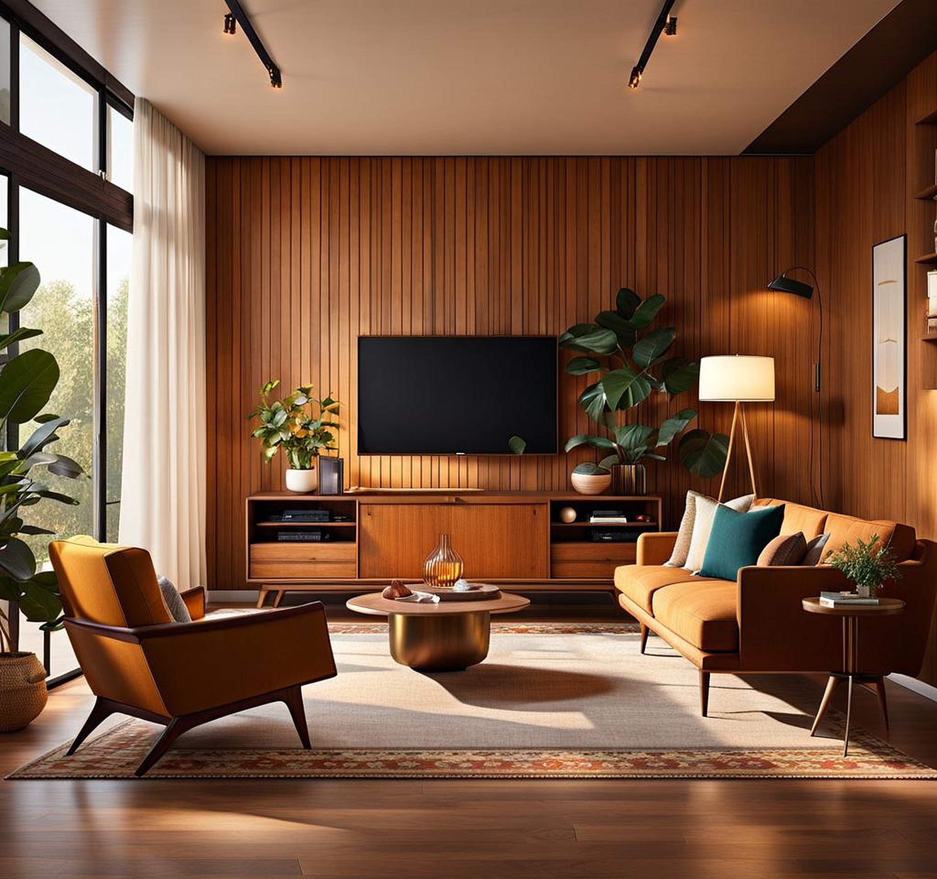 cozy mid century modern living room