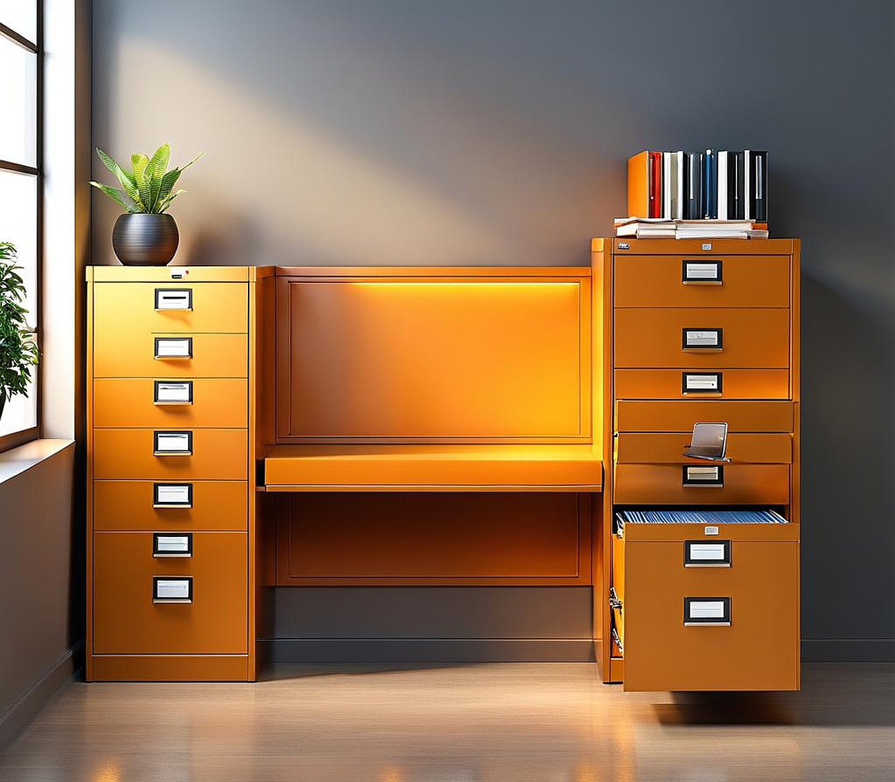 Bench Seat Designs with Integrated File Cabinets