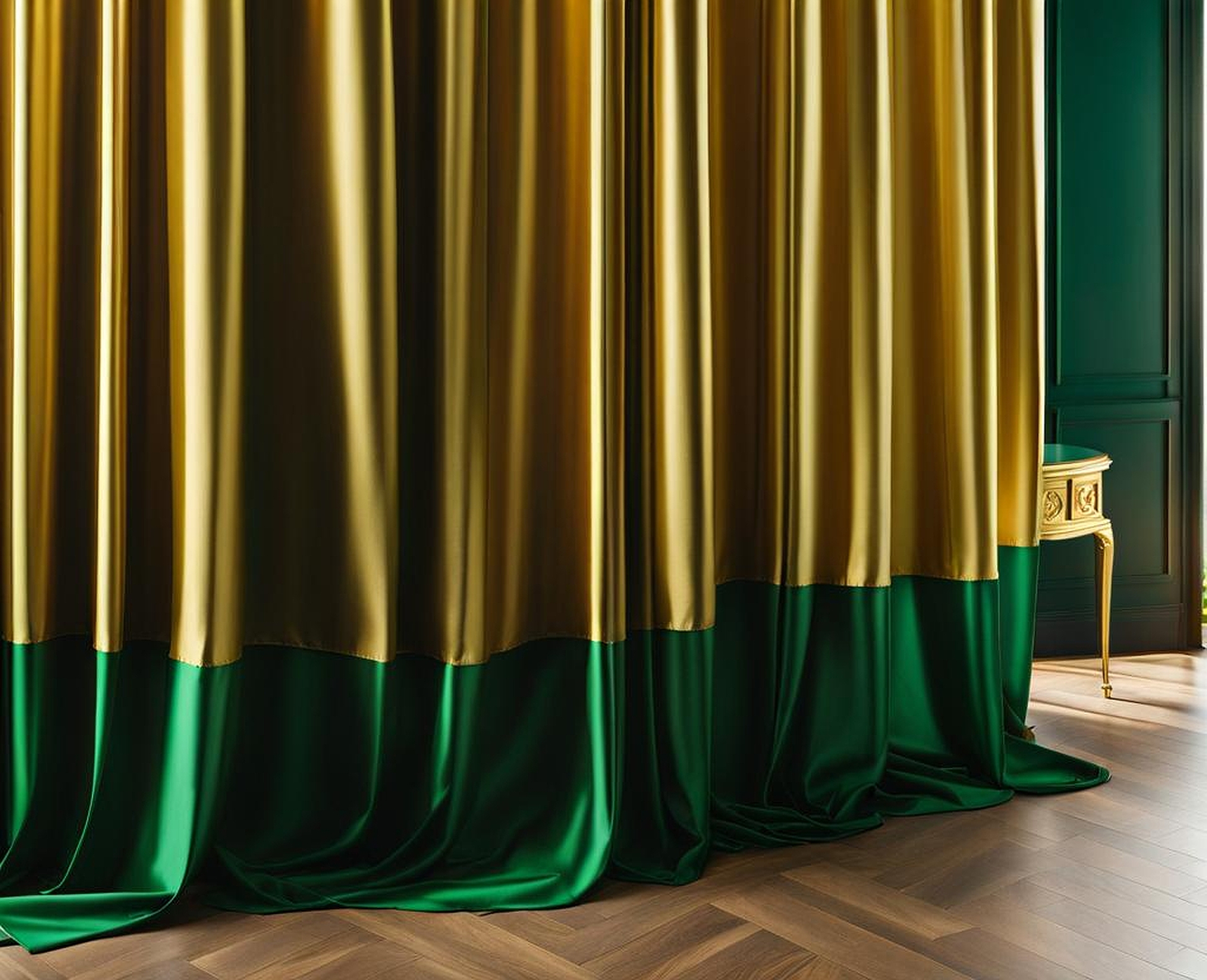 emerald green and gold curtains