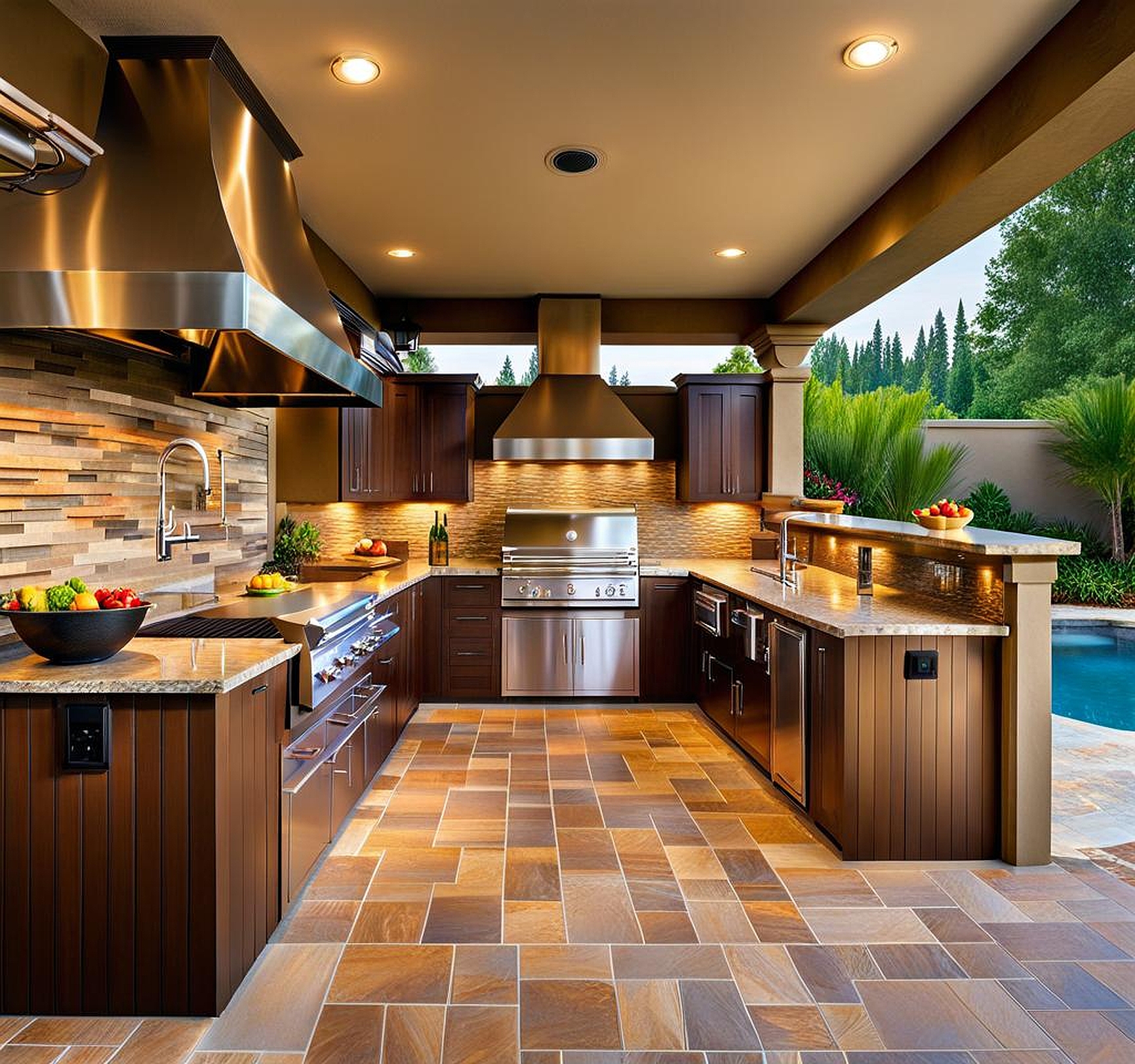 outdoor kitchen tile walls