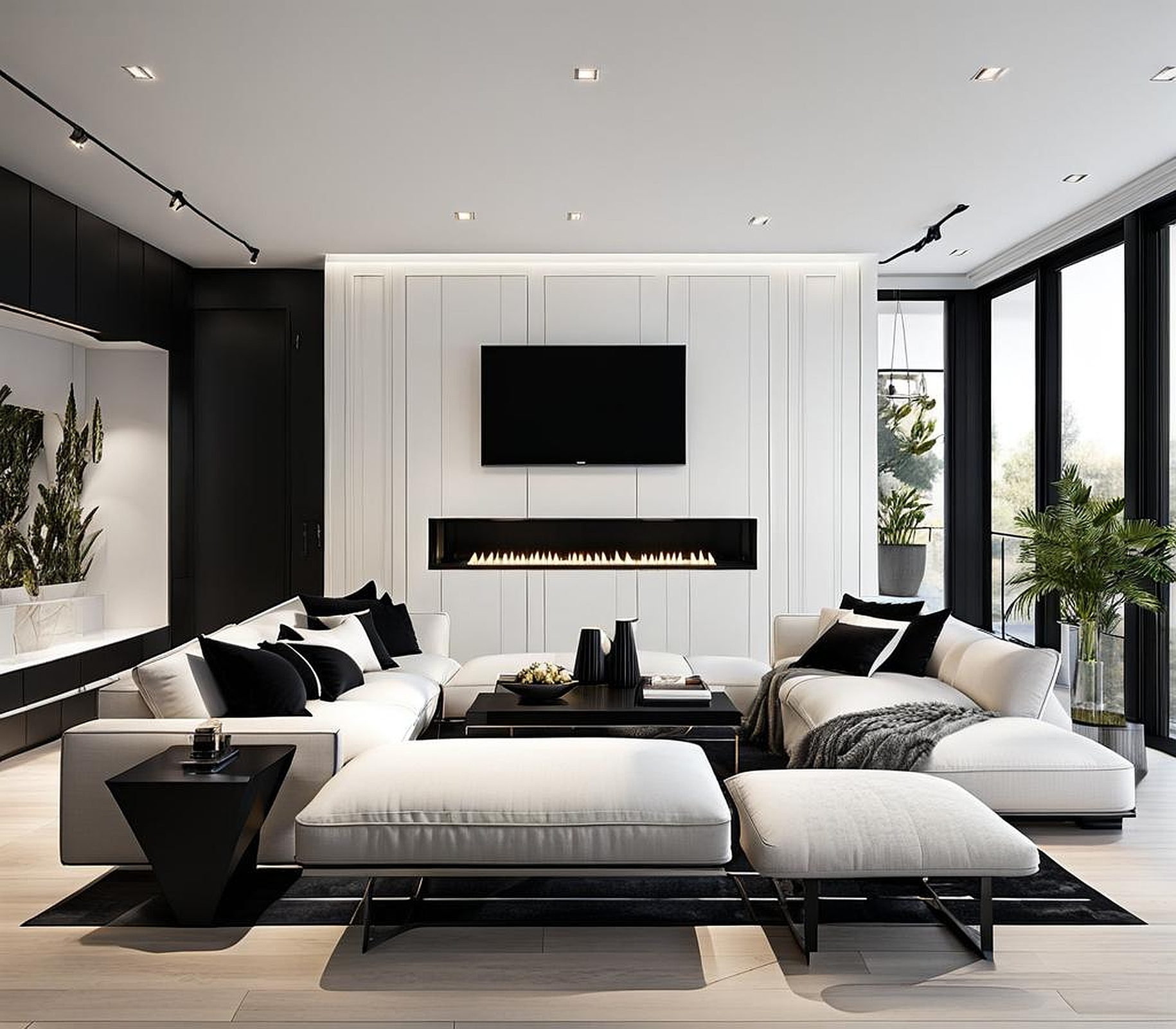 black and white livingroom