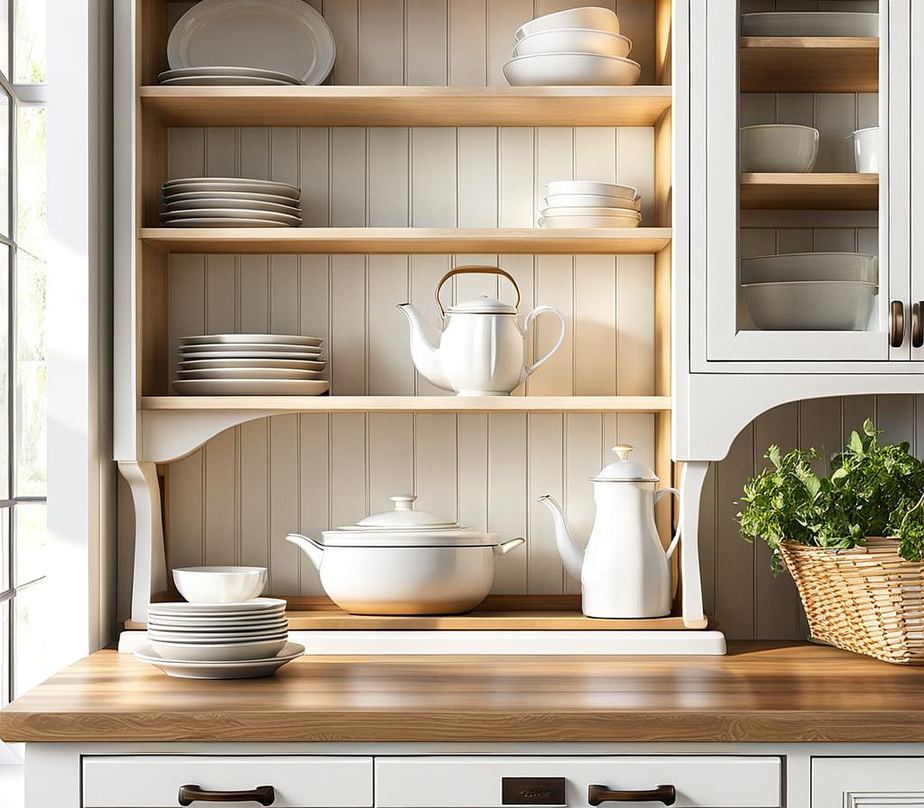 white farmhouse kitchen hutch