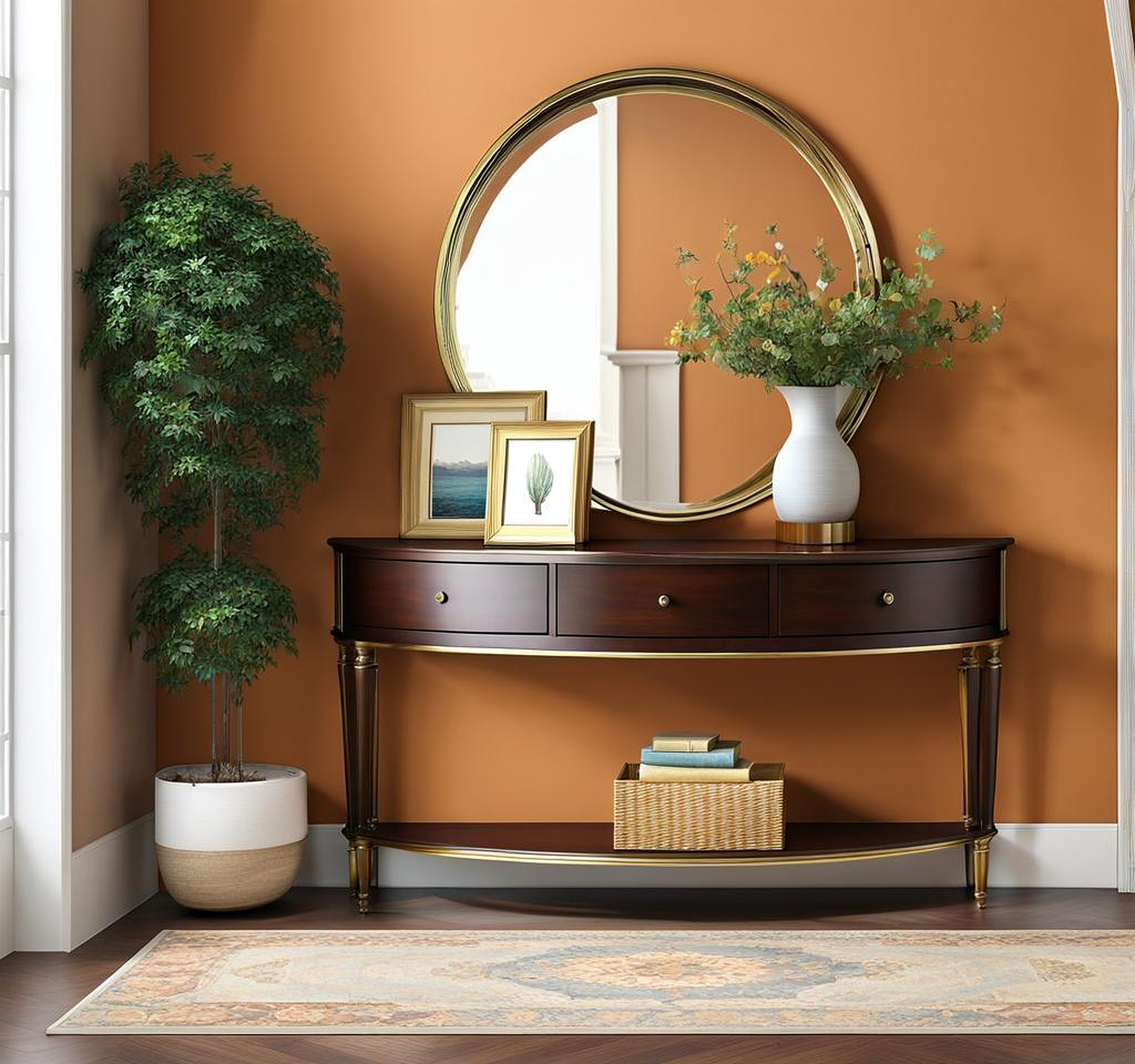 half moon entryway table with drawers