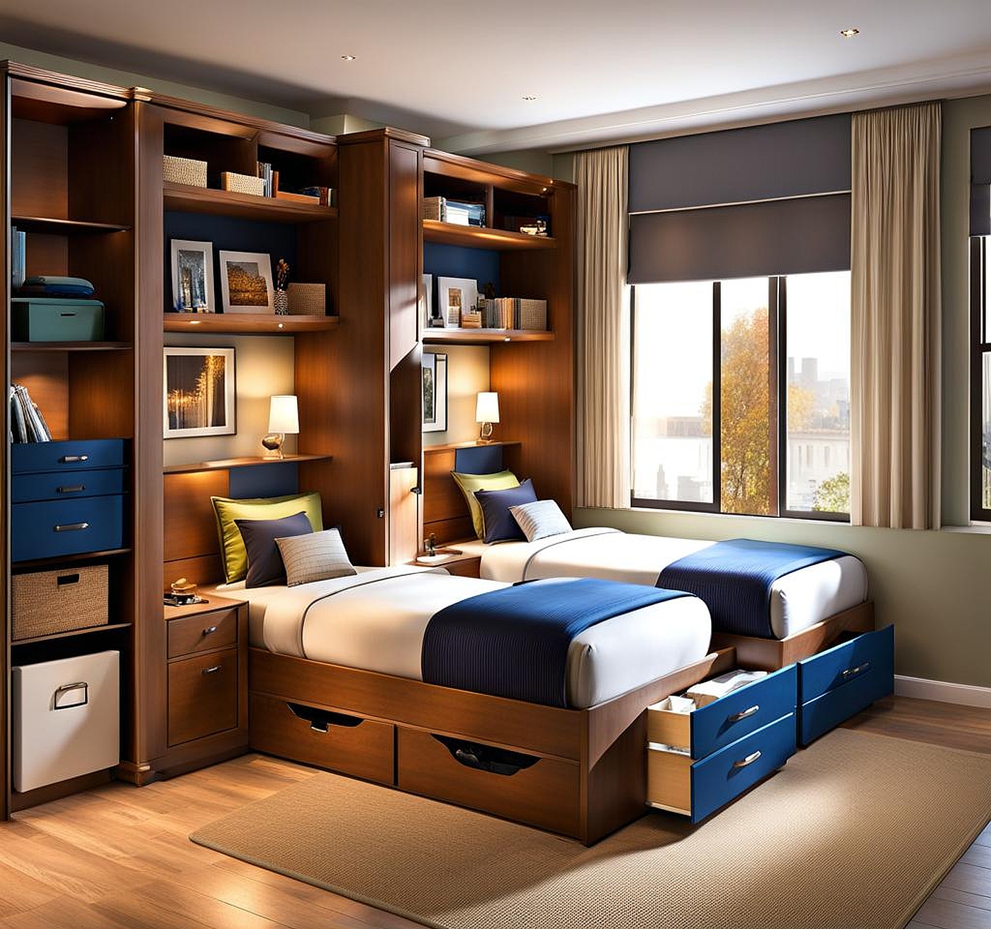 twin corner beds with storage