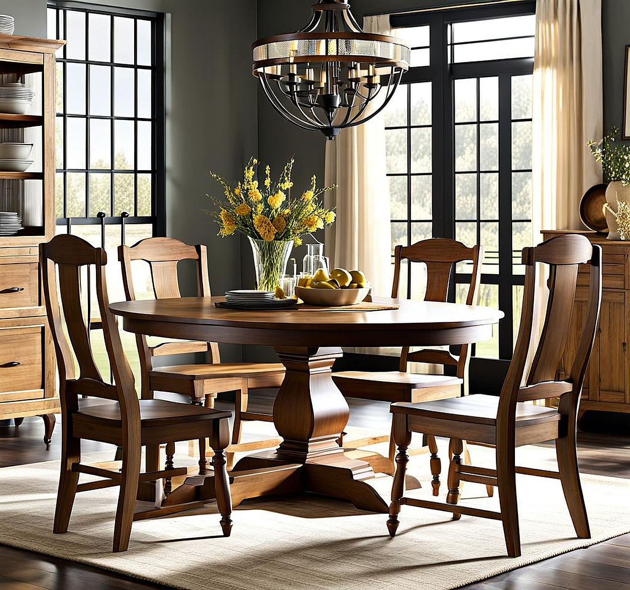 round farmhouse kitchen table and chairs