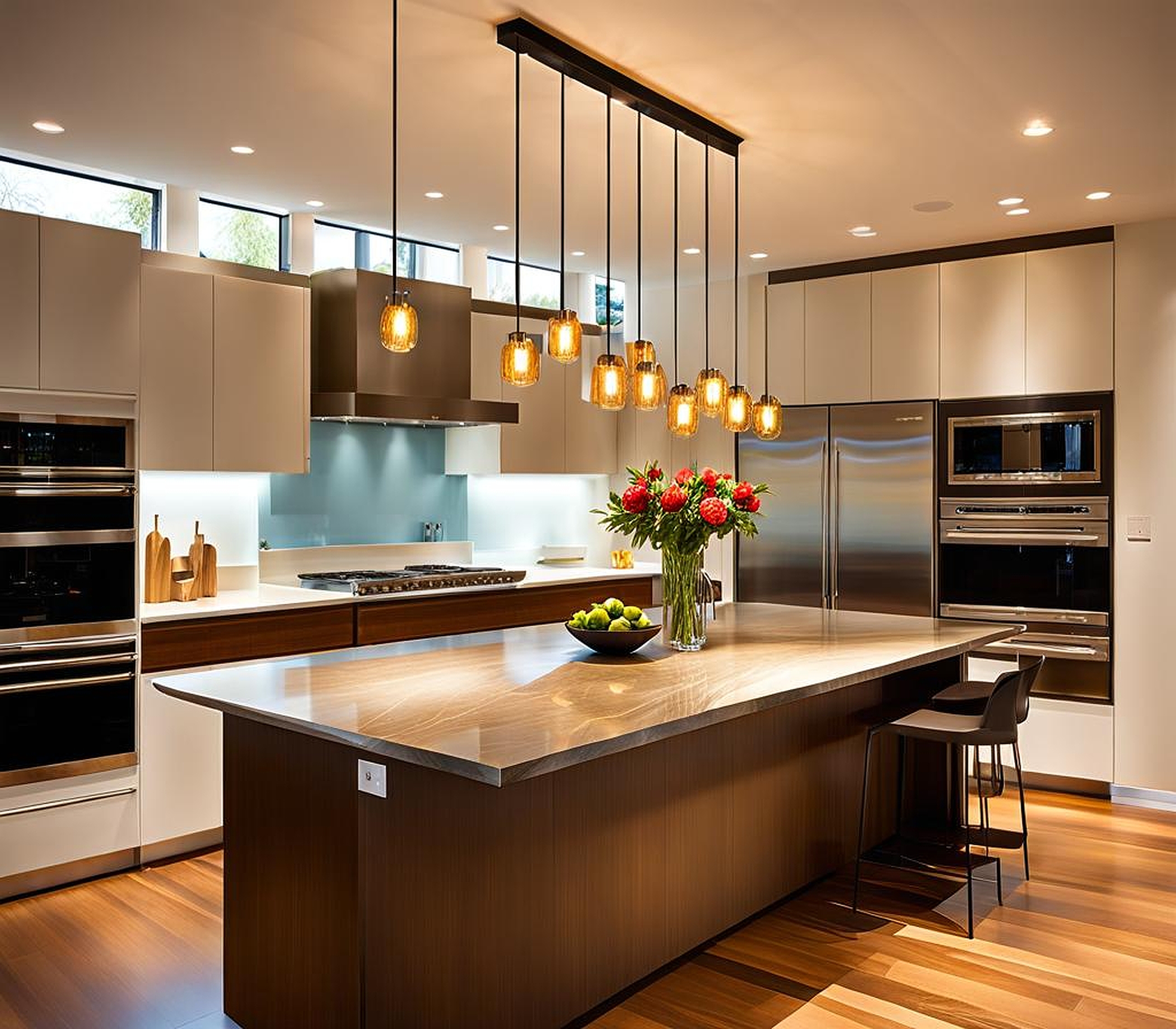 pendulum lights over kitchen island