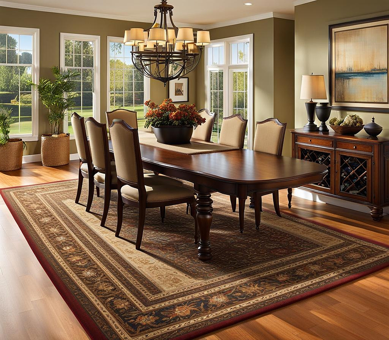 rule of thumb for rug under dining table