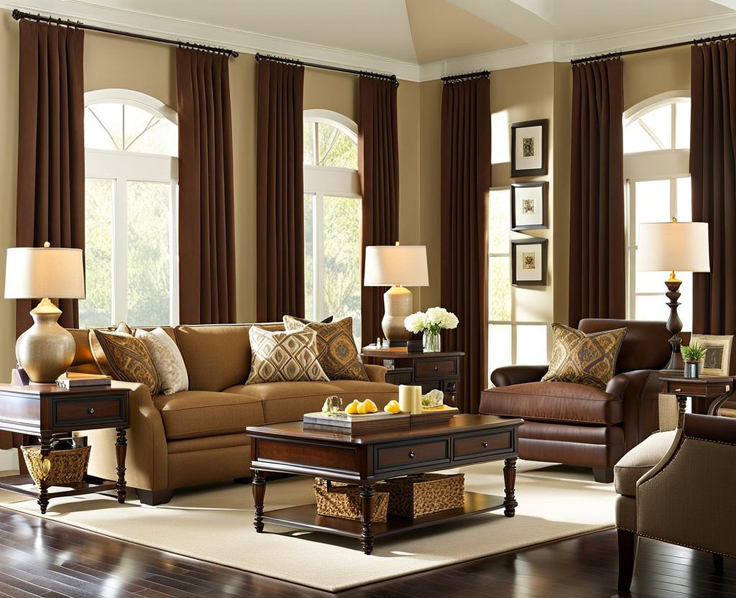 Soften the Look of Brown Furniture with Stunning Living Room Curtains