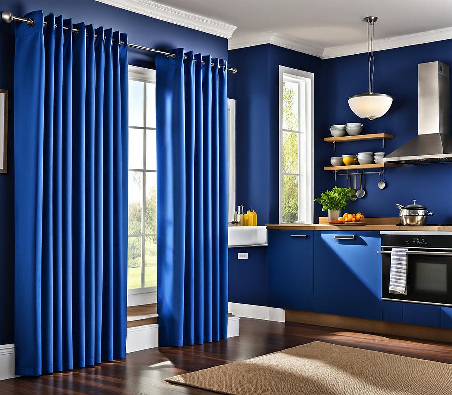 cobalt blue kitchen curtains