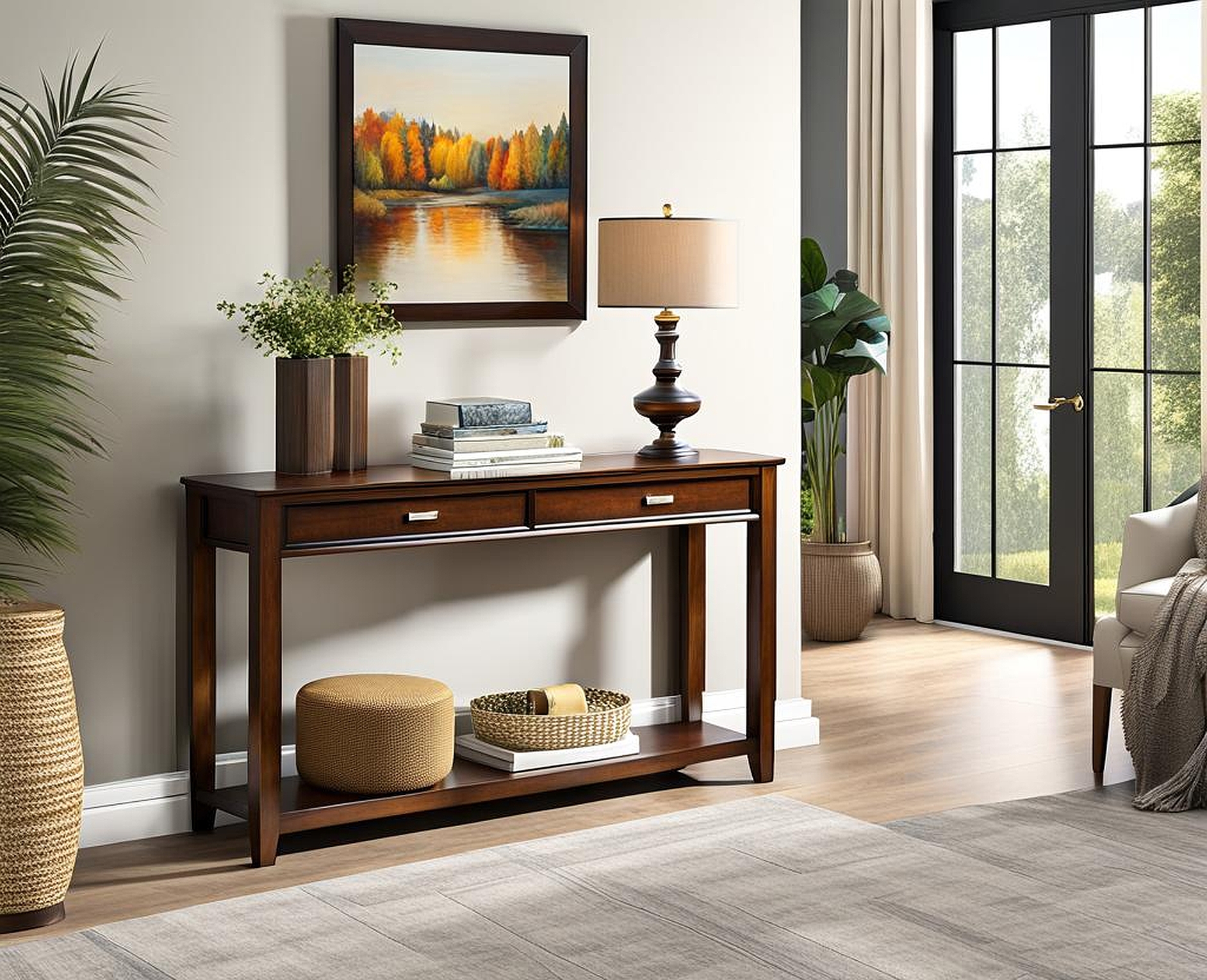 Console Table with Storage Ottoman for a Practical and Stylish Entryway