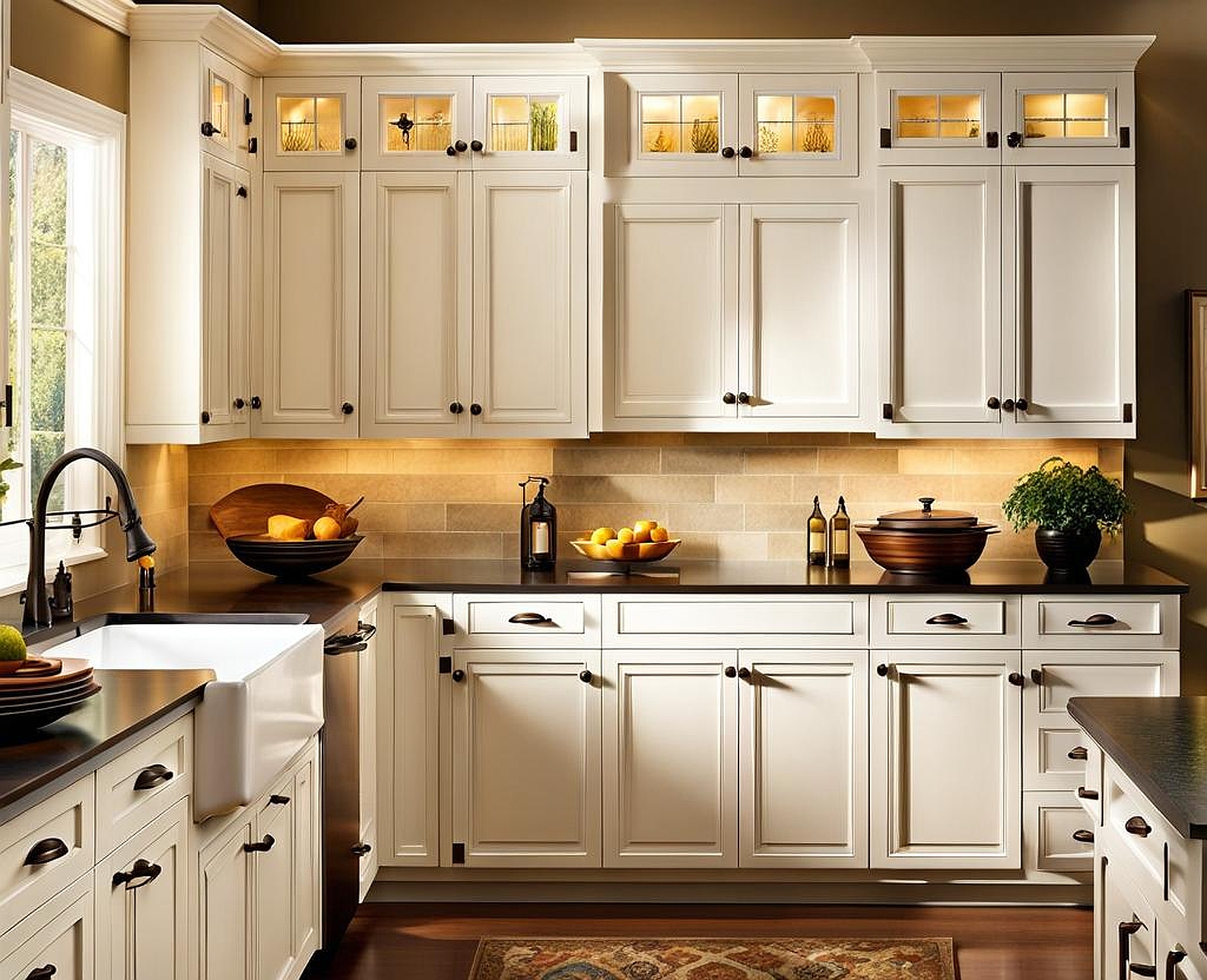 Premium White Cabinetry with Elegant Oil-Rubbed Bronze Hardware