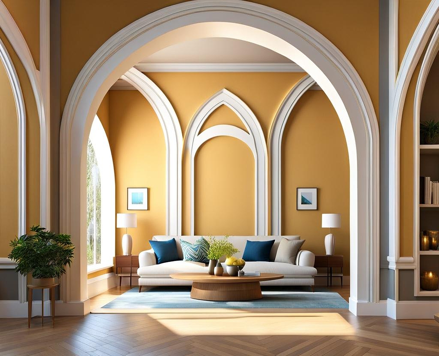 Decorating Arches in Living Room with Modern Furniture