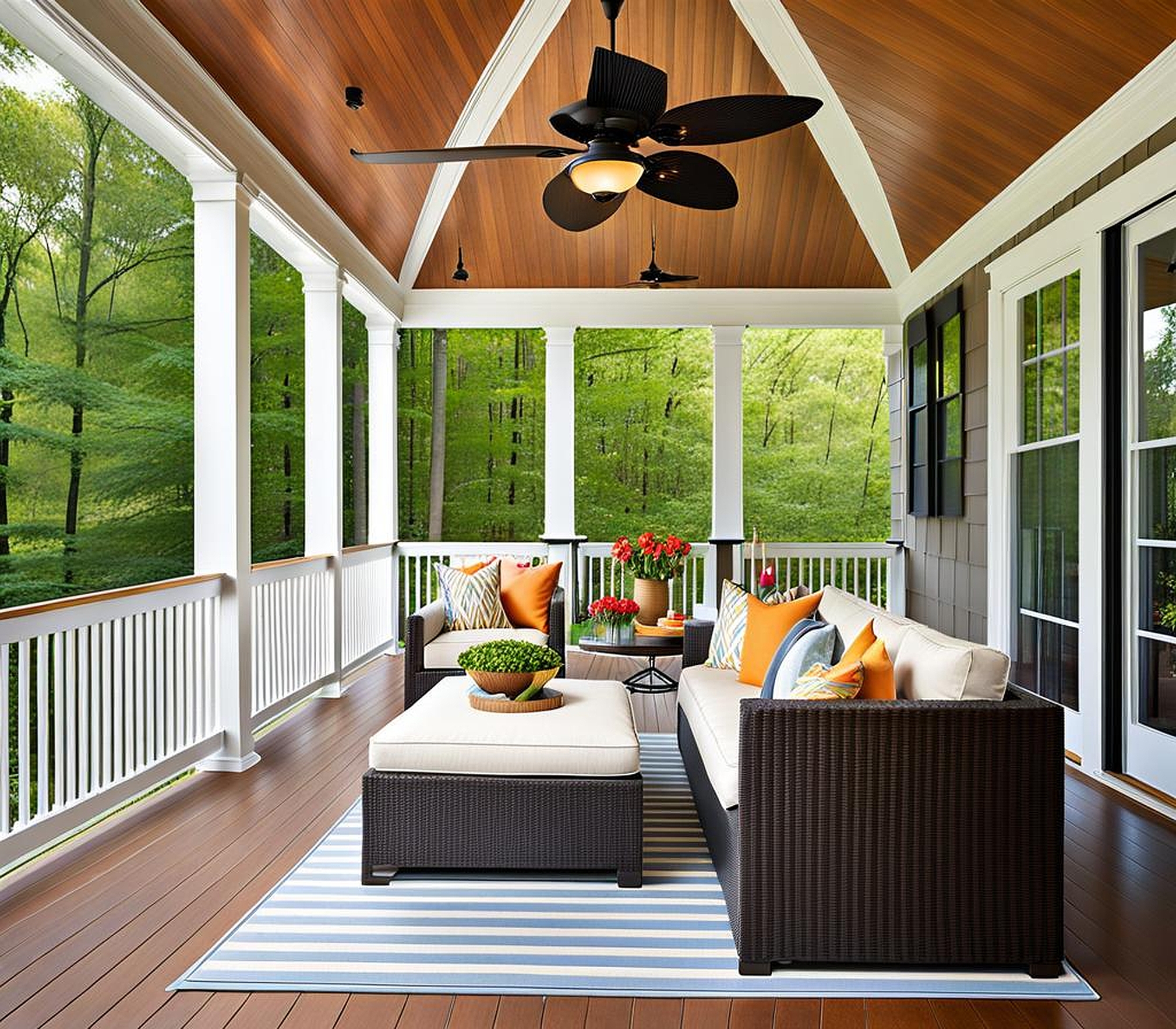 Outdoor Screen Porch Ideas with Modern Furniture Arrangements