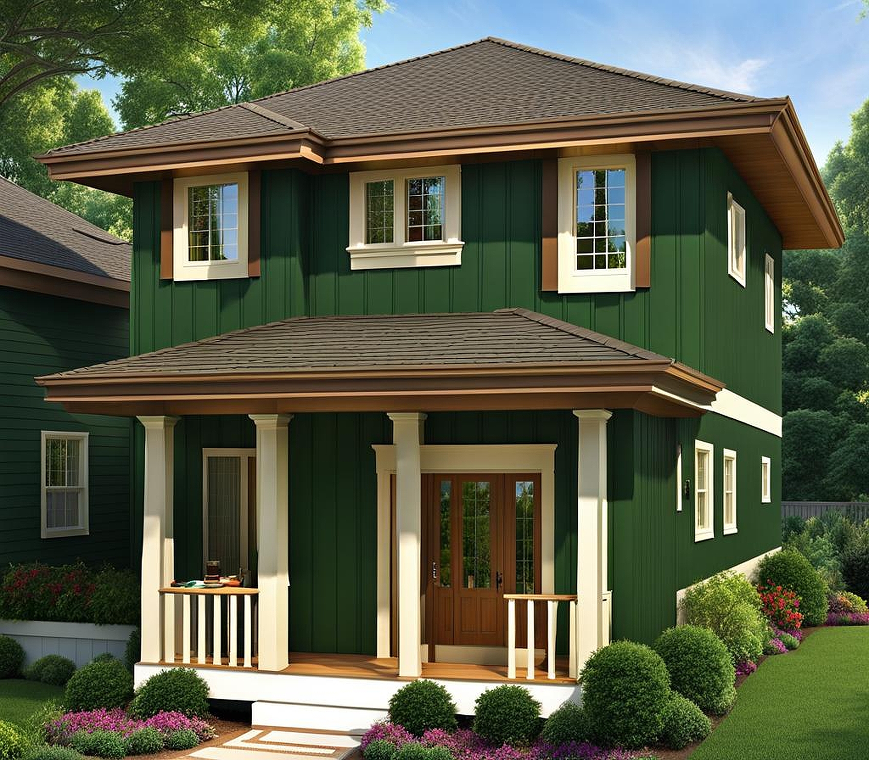 Dark Green Exterior Paint Color Schemes with Vertical or Horizontal Stripes