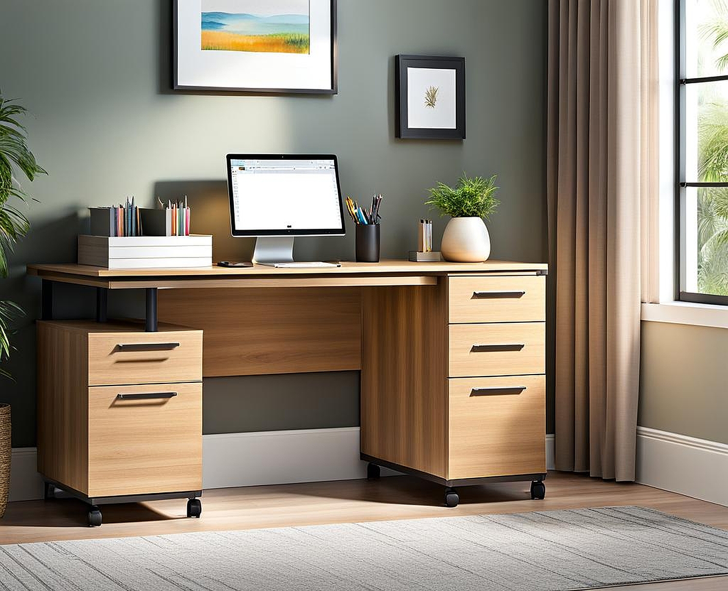 Desk with Filing Cabinets for Home Office Organization