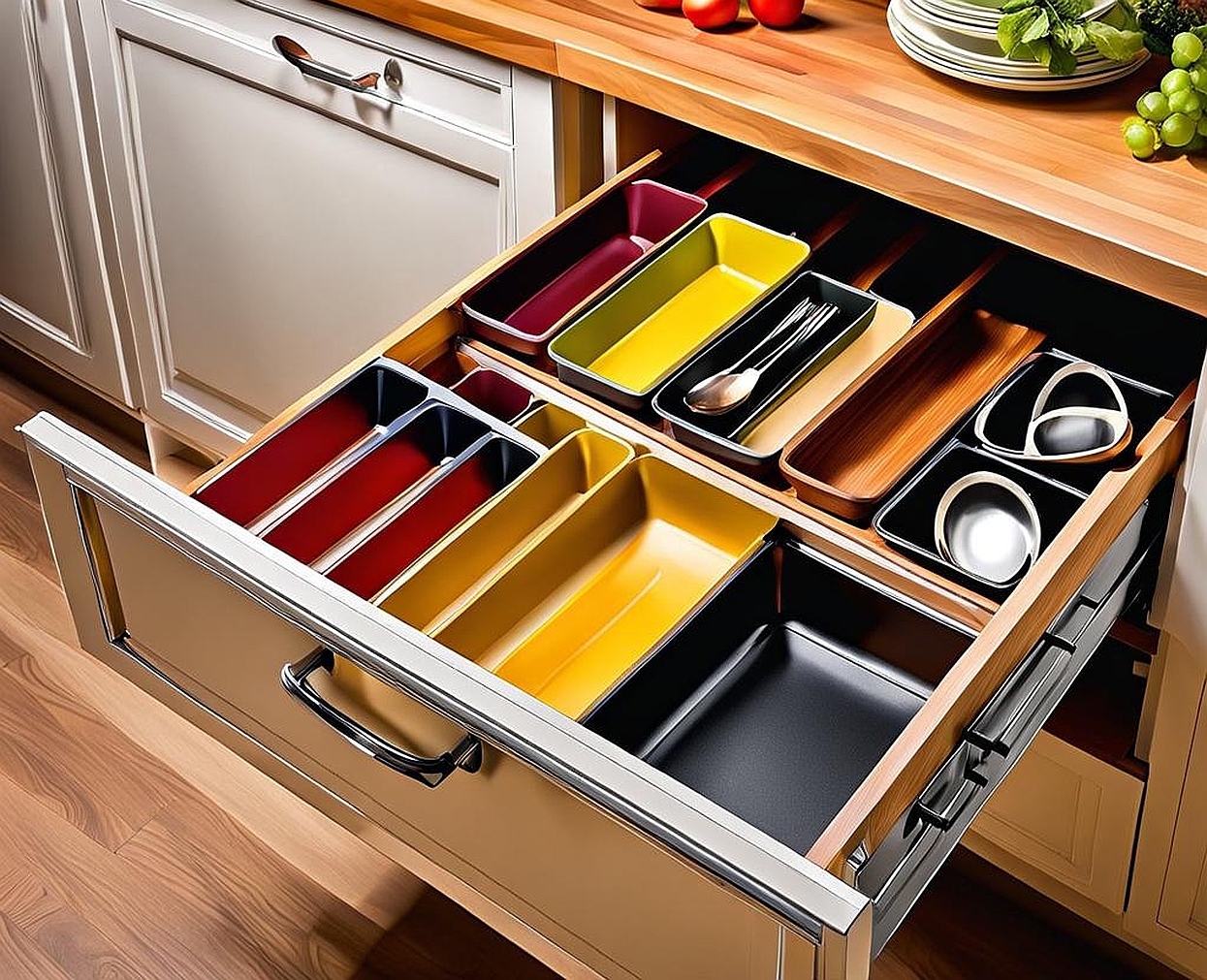 Organize Your Kitchen with Deep Two Tier Drawer Organizer System