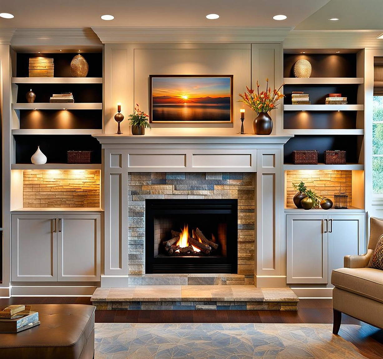 Fireplace Built In Cabinets That Provide Additional Storage And Decorative Elements