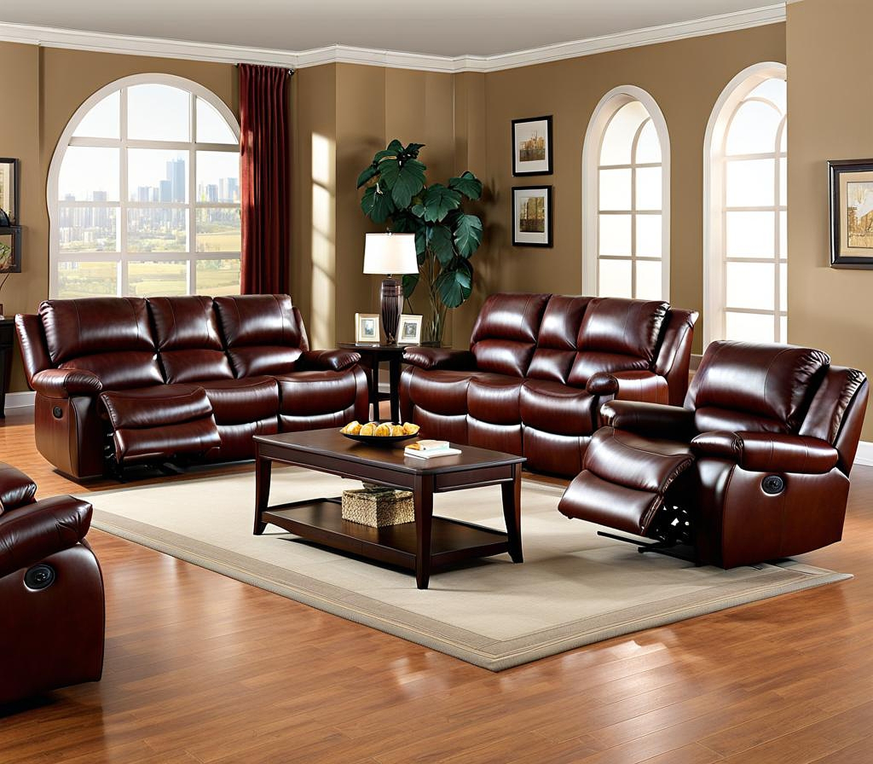 Heavily Upholstered Leather Living Room Sets with Recliner