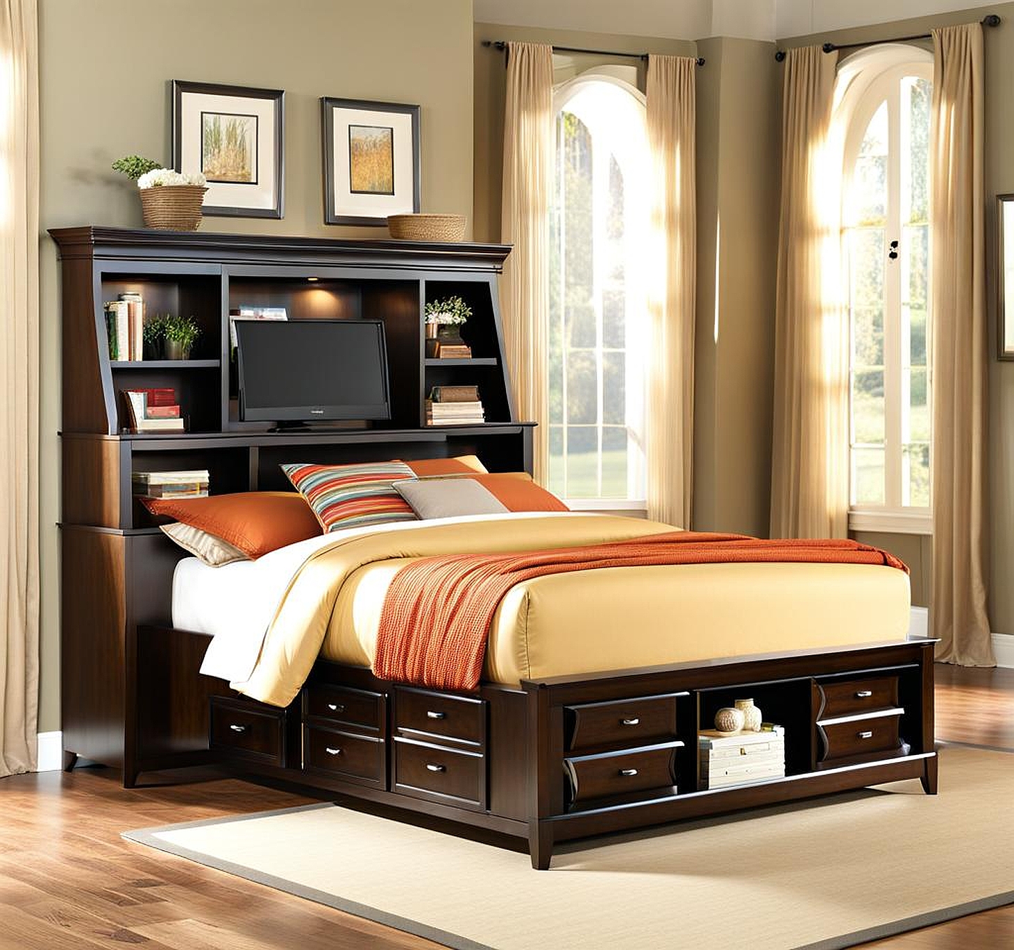 dakota queen bookcase storage bed