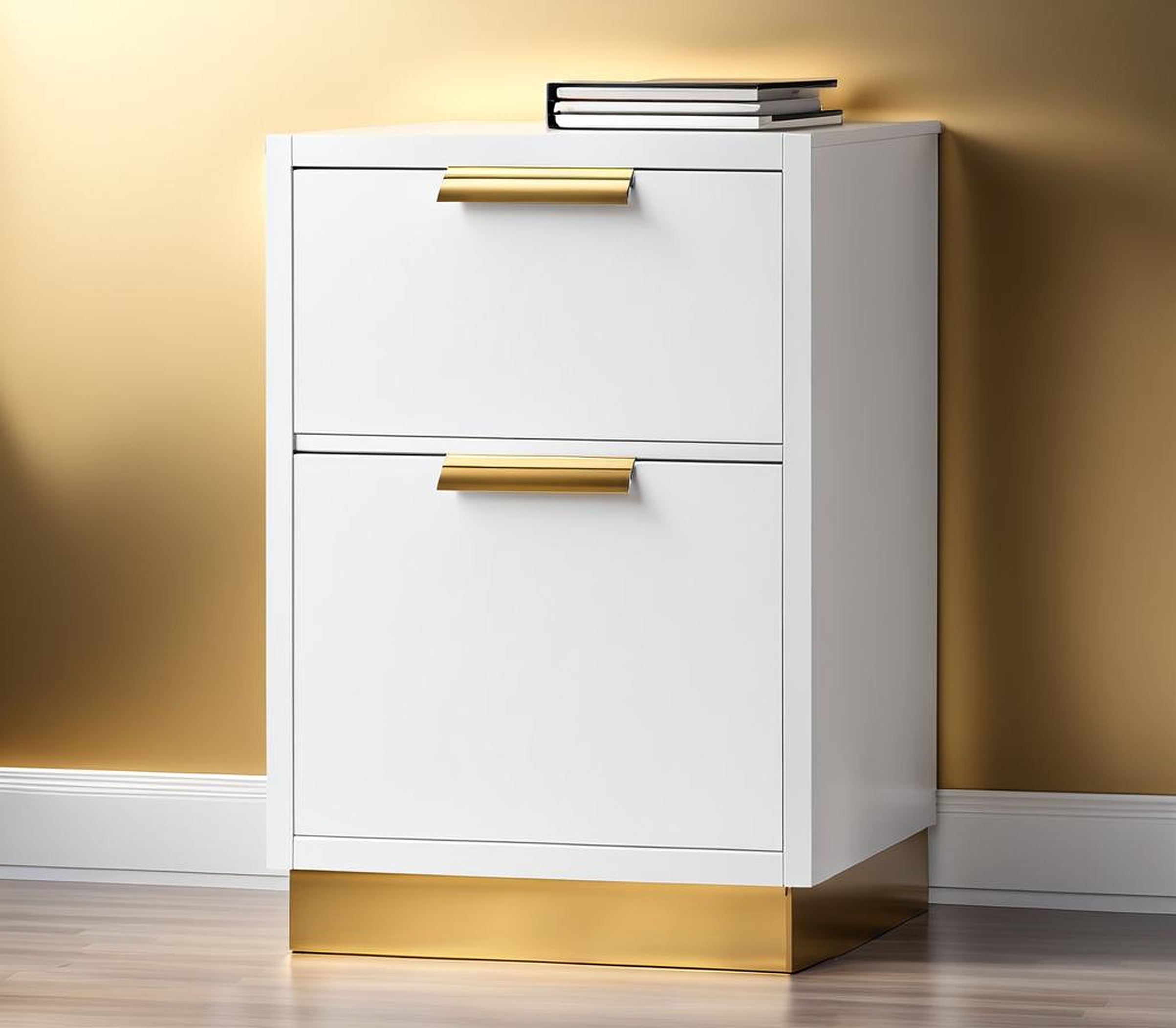 white and gold file cabinet