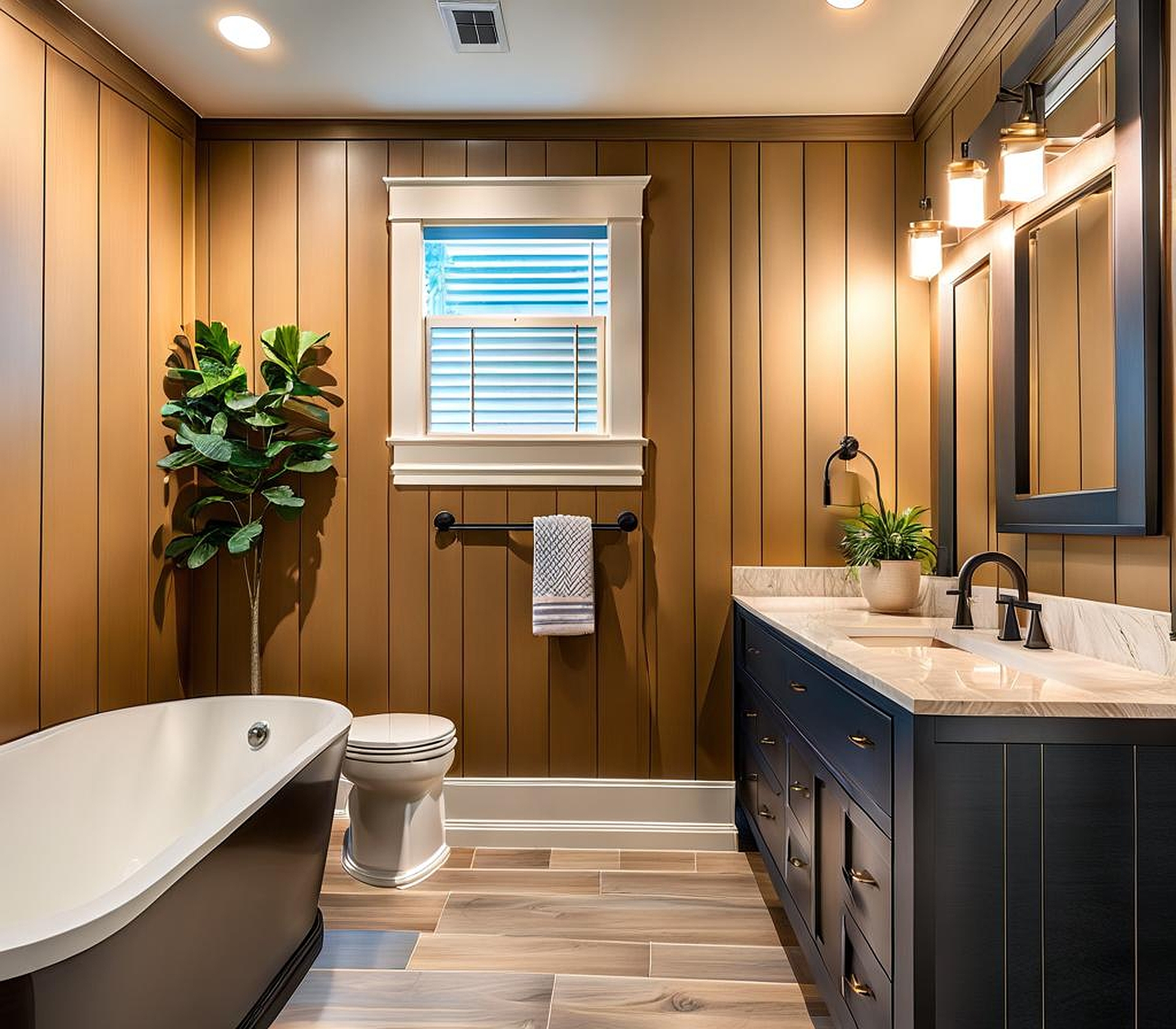 bathroom with shiplap accent wall