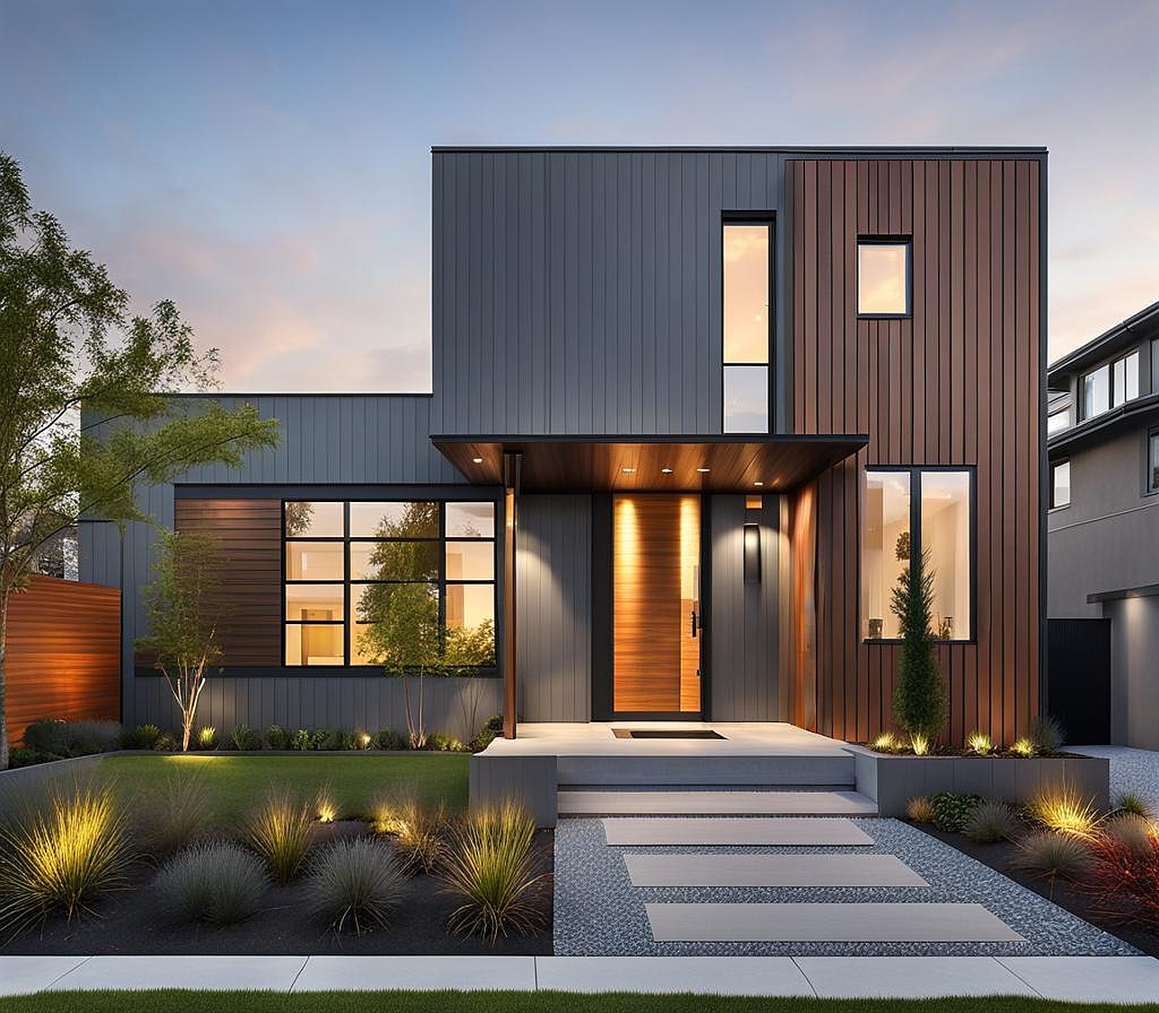 Modern Grey House Exterior Color Schemes for a City Home