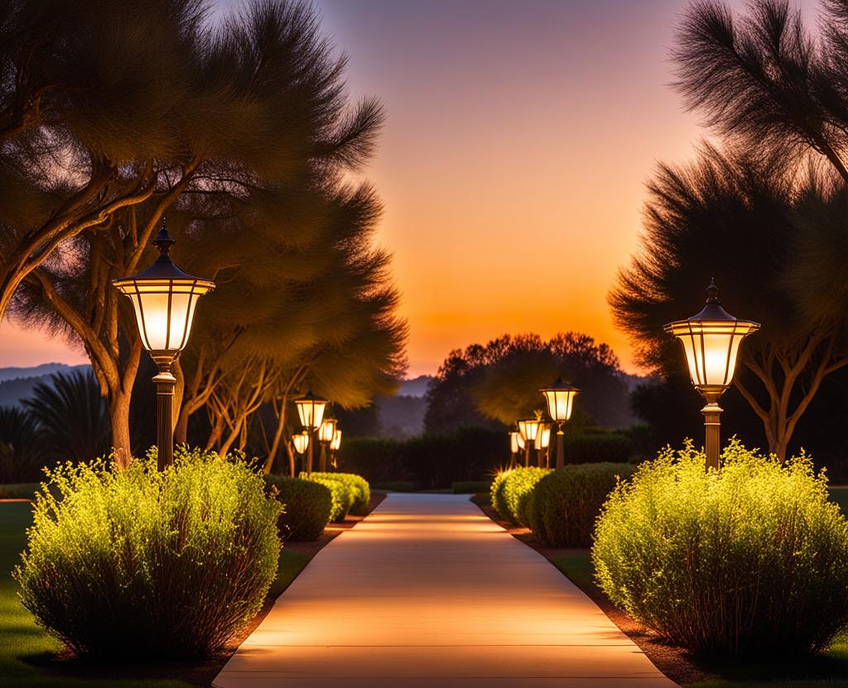 Outdoor Lighting Designs Using Lamp Shade Covers and Shrubs