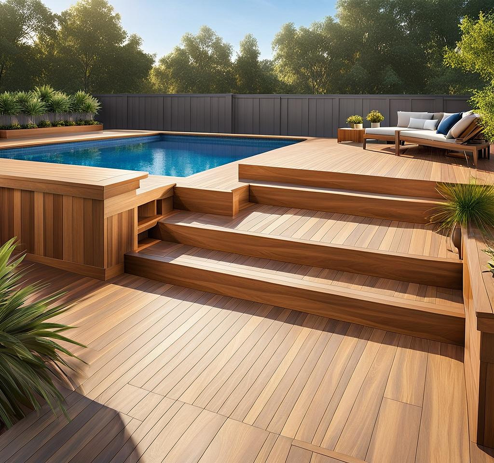 Pre Built Pool Decks with Storage for Pool Supplies