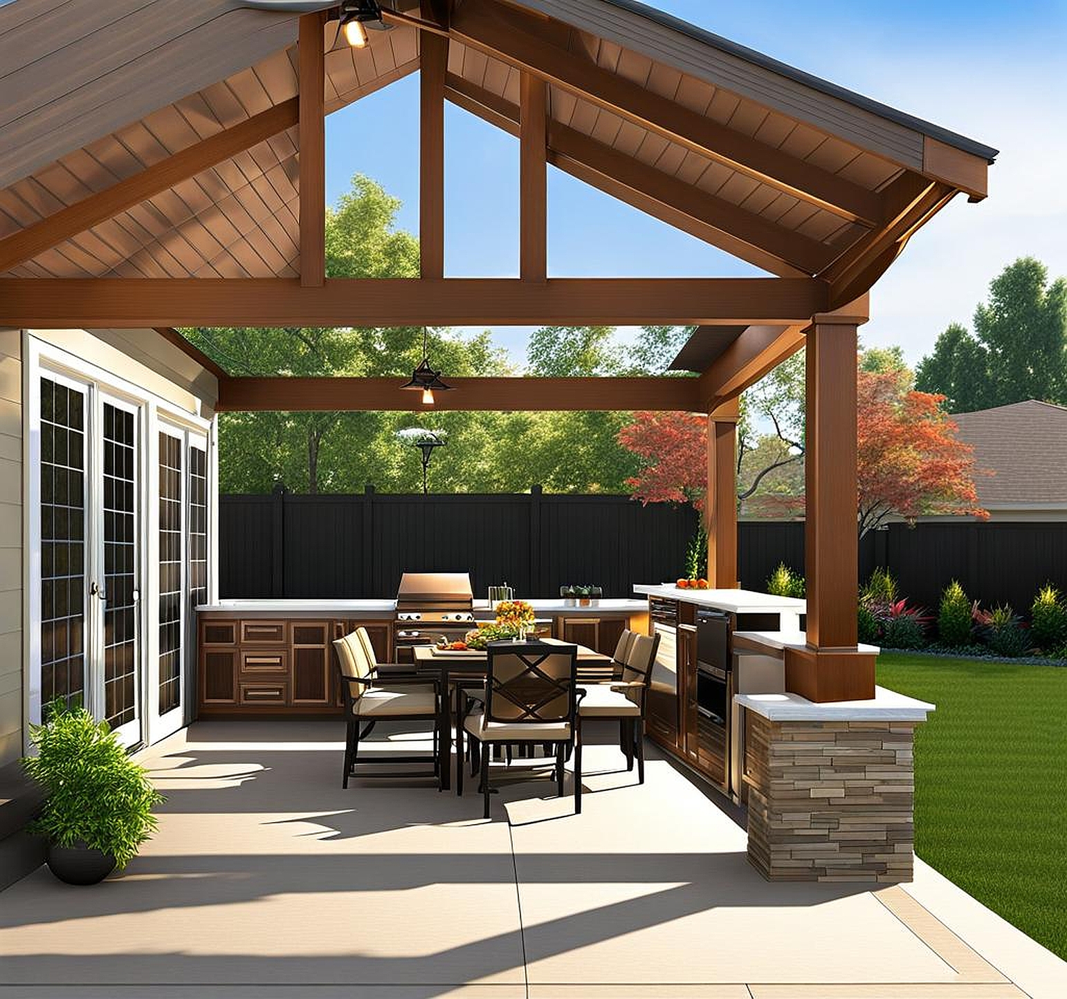 Hip Roof Patio Cover Plan Options for Sloping Roofs