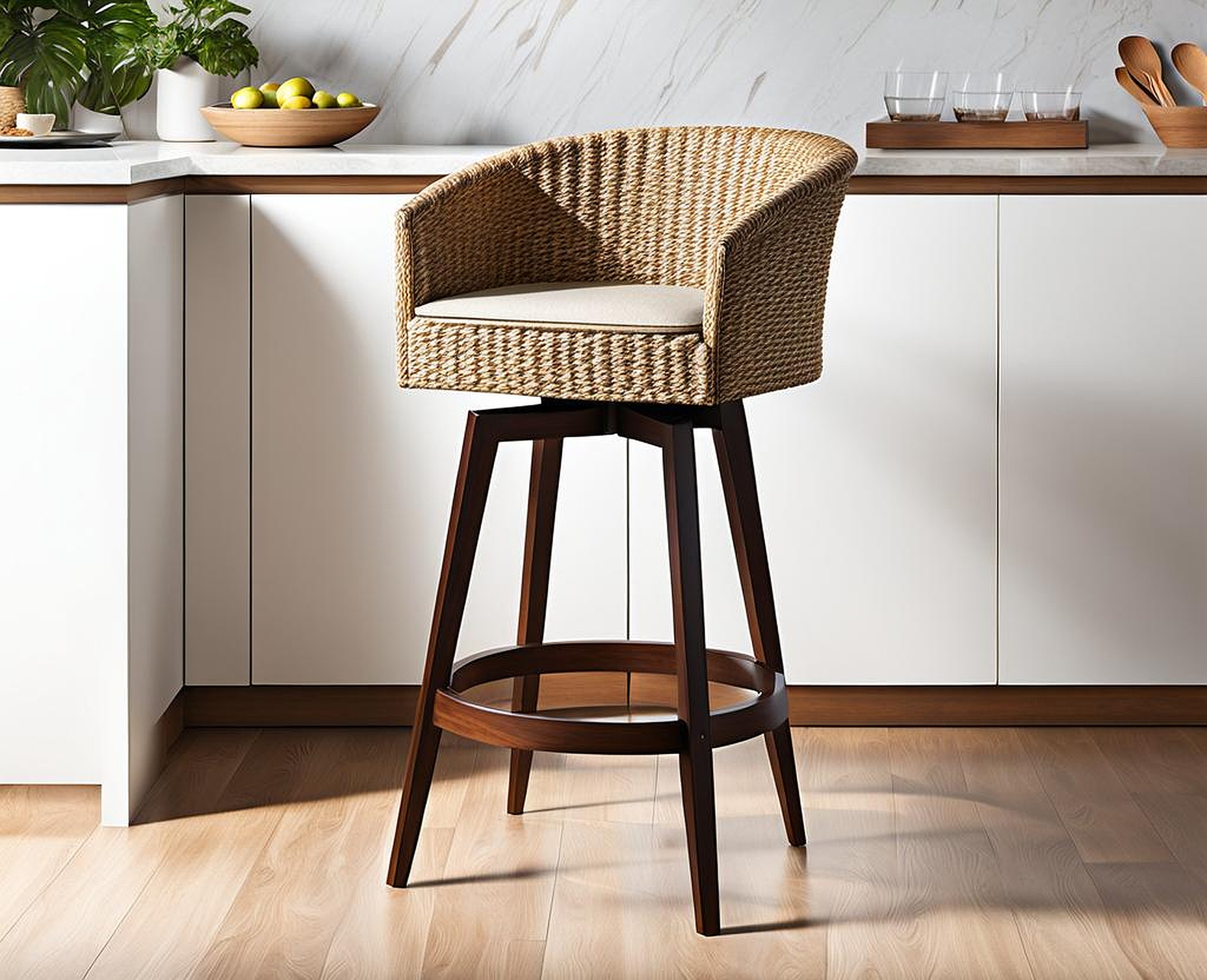 Seagrass Bucket Swivel Counter Stool – Essential for Modern Kitchen