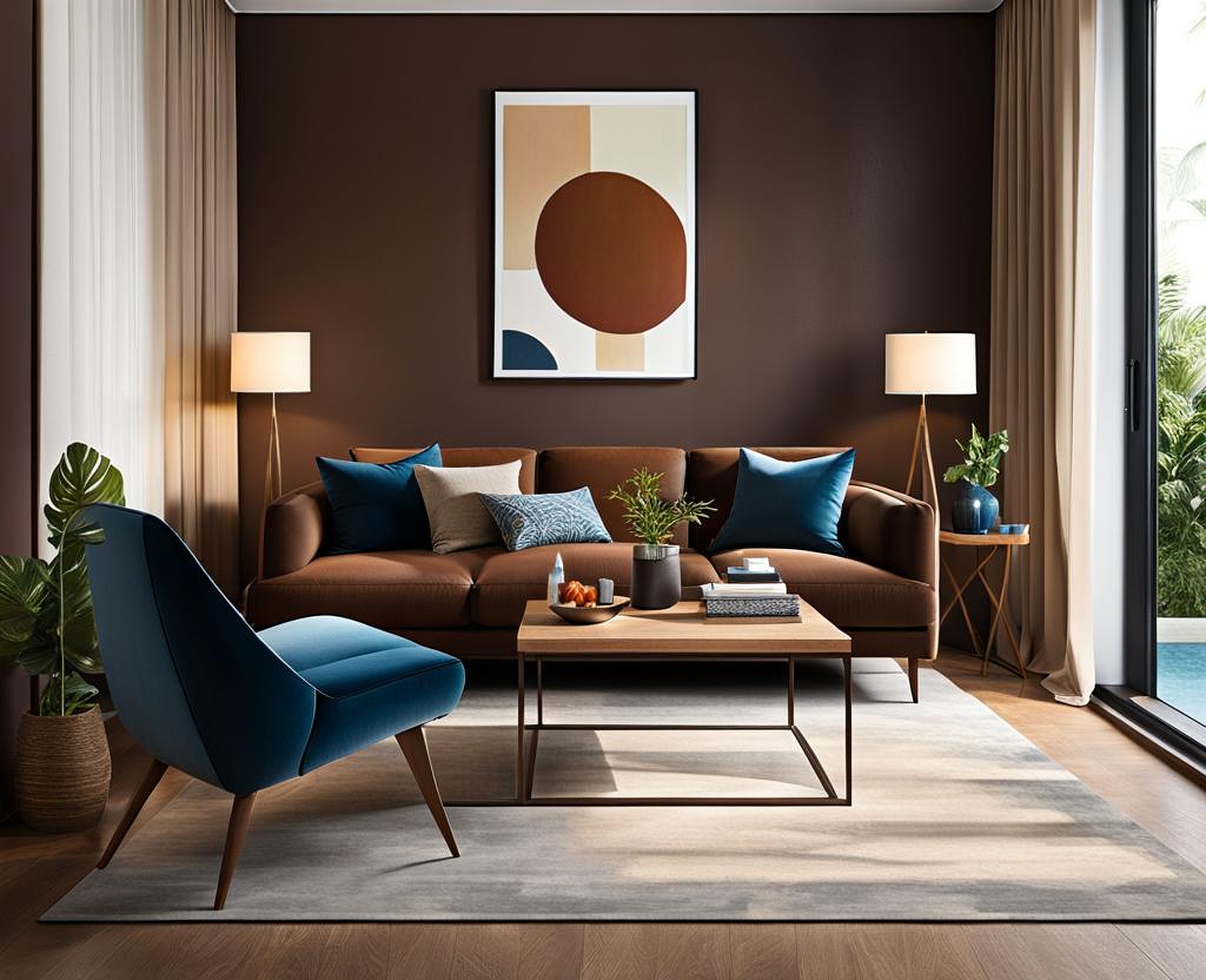 colour scheme for living room with dark brown sofa