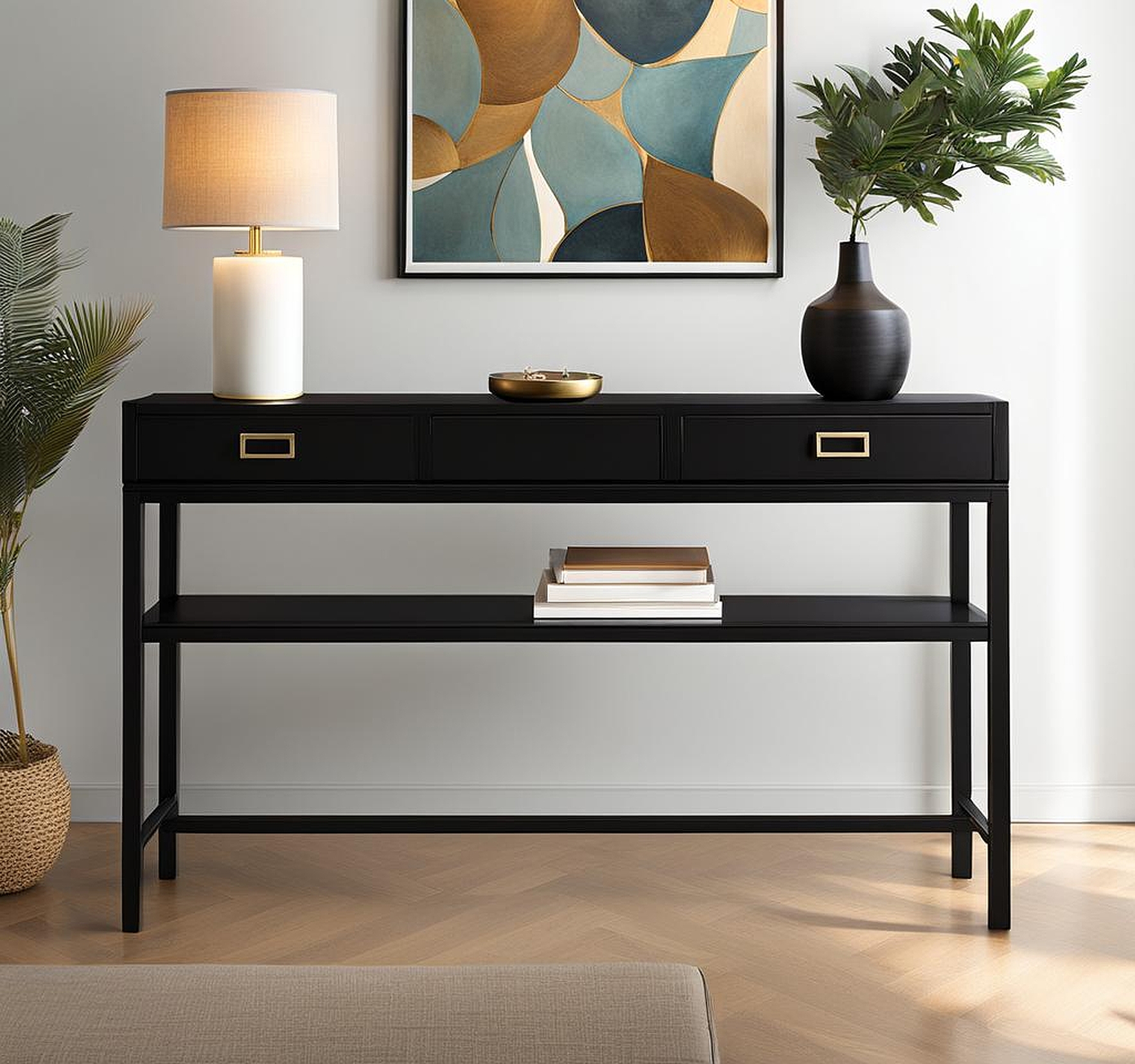 Long and Tapered Black Console Table for Narrow and Wider Spaces