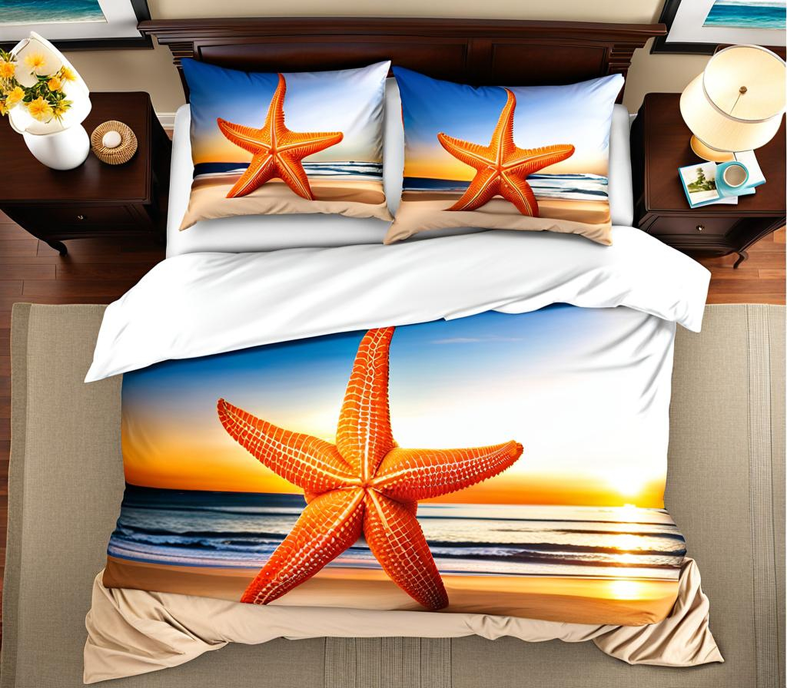 Stylish Queen Size Coastal Duvet Covers with White Linens