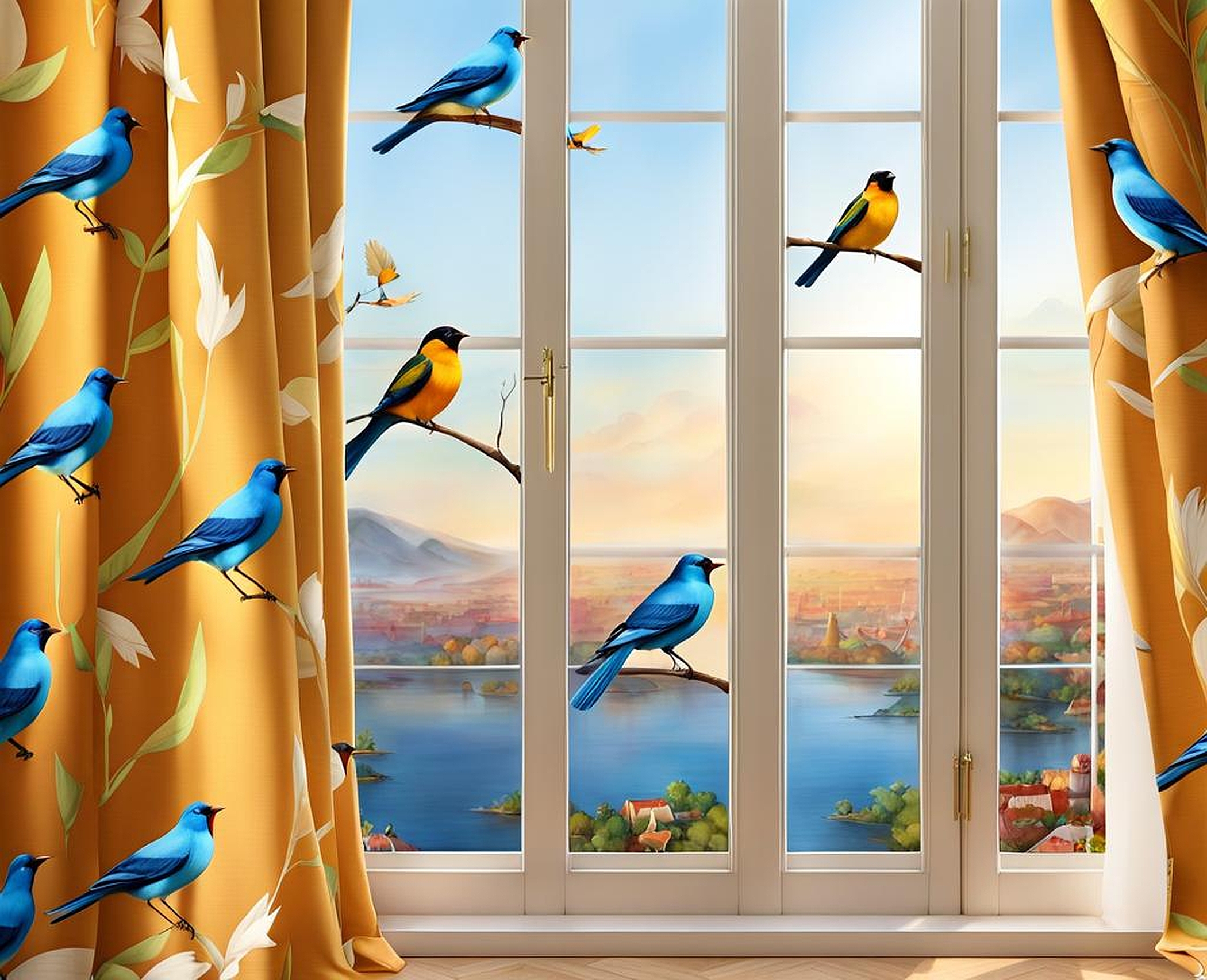 curtains with birds on them