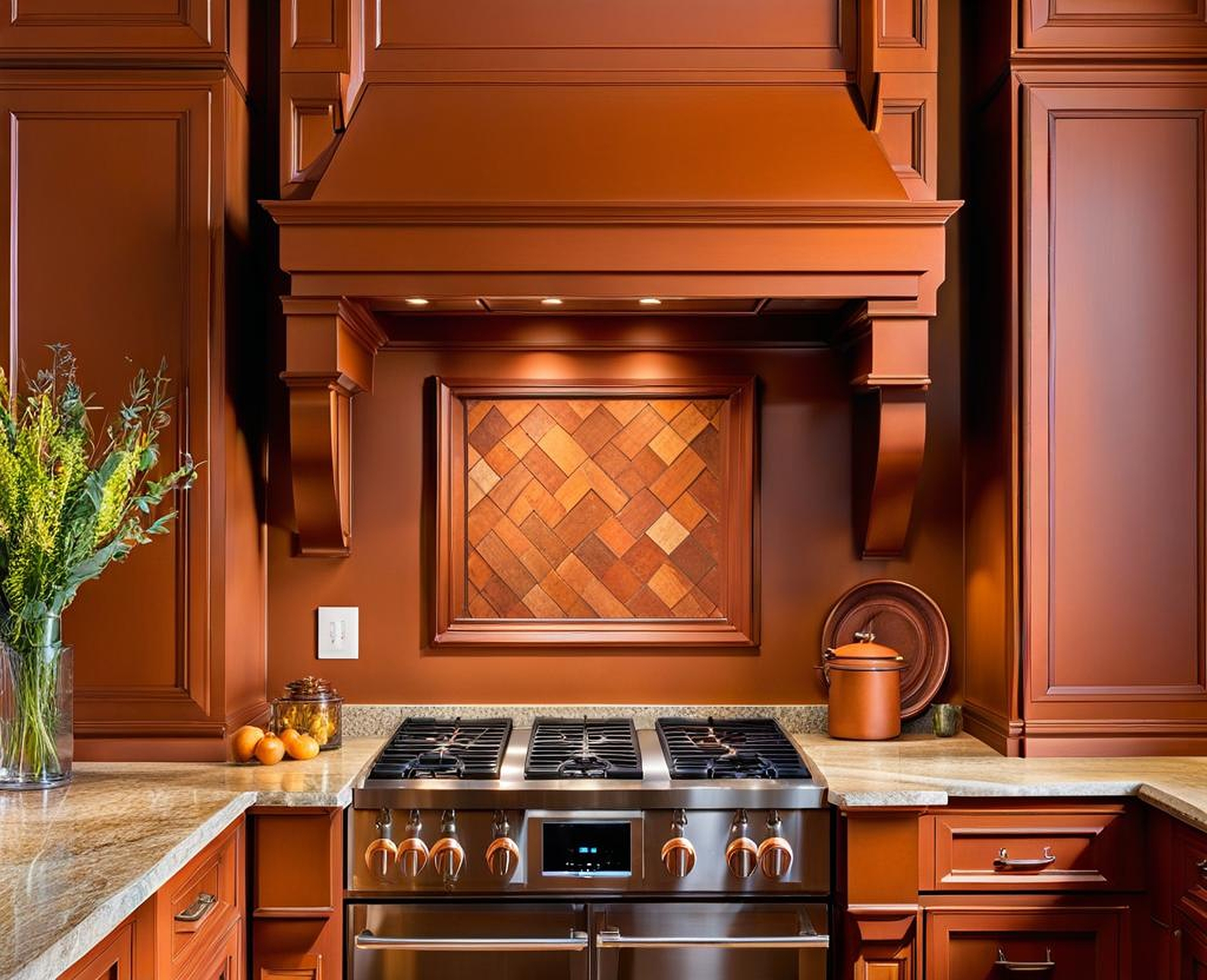 Rust Color Kitchen Cabinets to Pair with Soft-Colored Walls and Accents