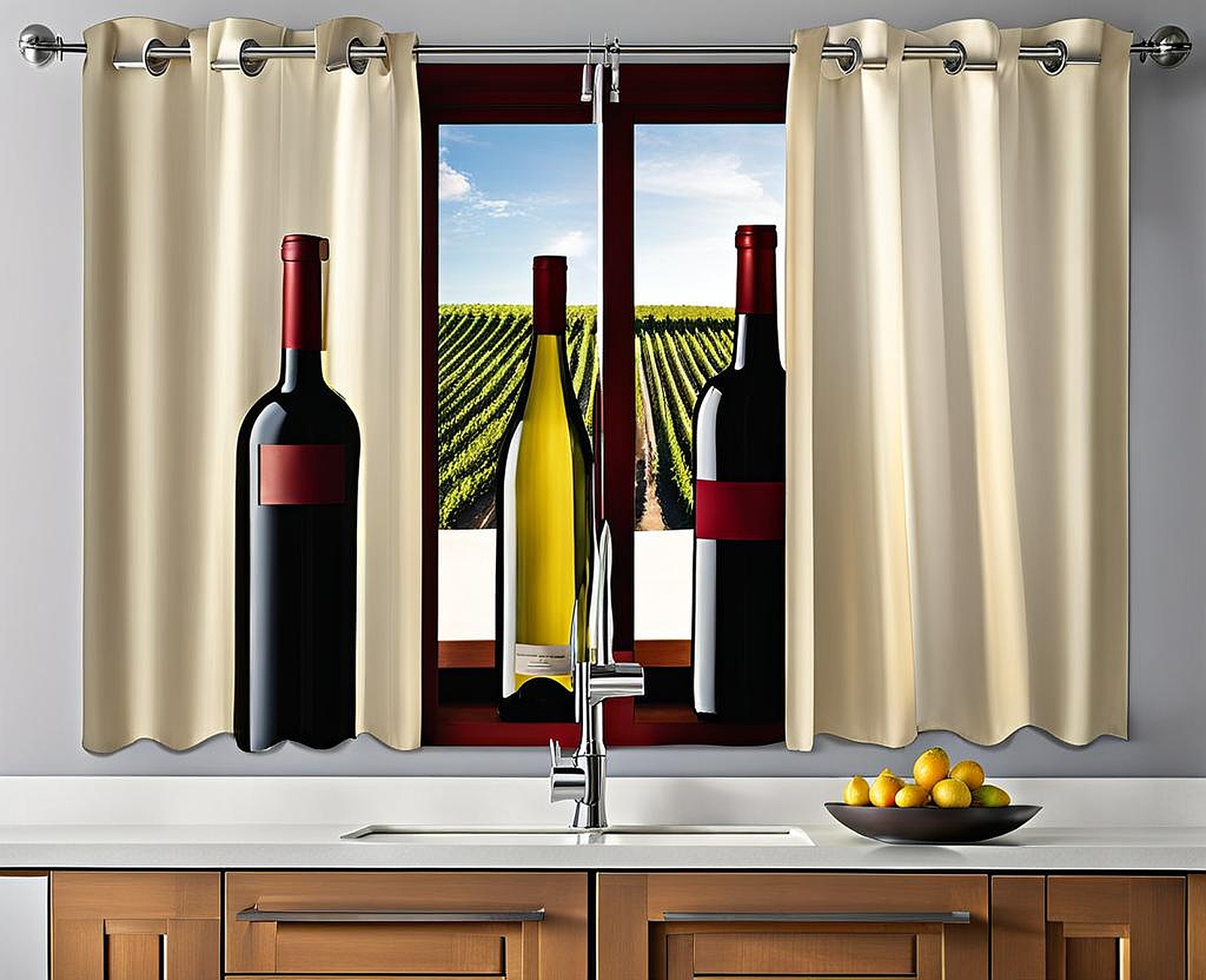 kitchen curtains with wine bottles