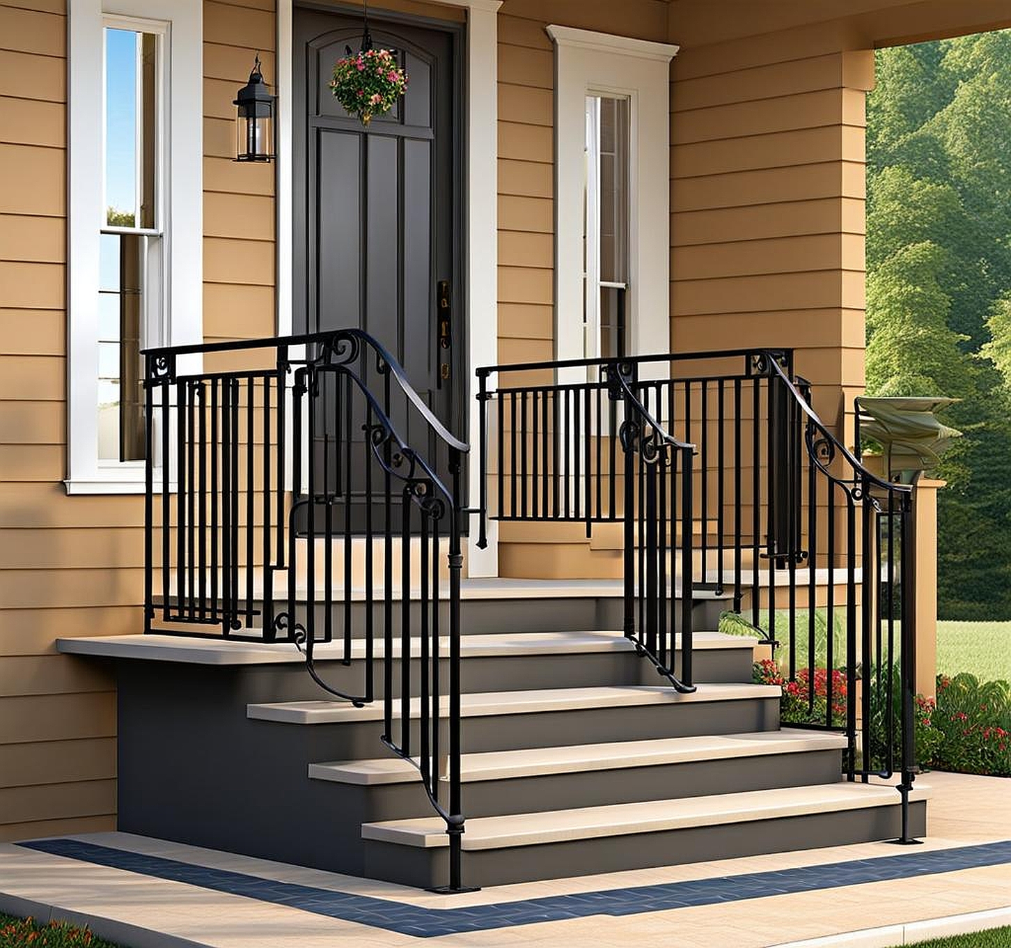 front porch wrought iron handrails for outdoor steps