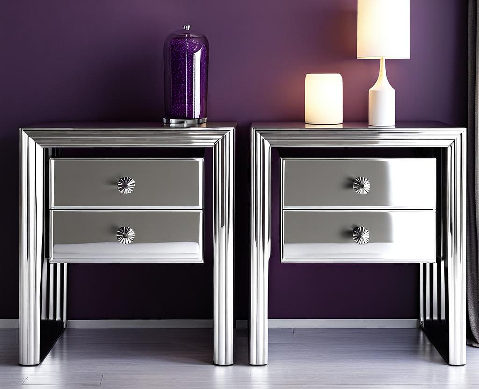 Sleek and Contemporary Silver Nightstands Set of 2 for a Modern Home